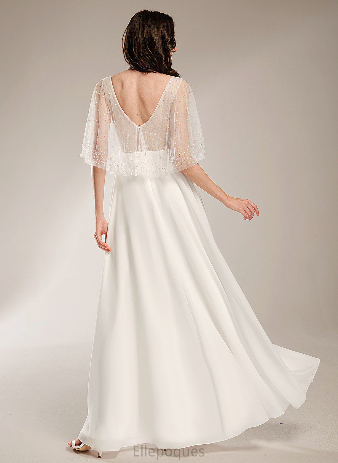 V-neck Floor-Length Wedding A-Line Dress Iyana Wedding Dresses Beading With Chiffon