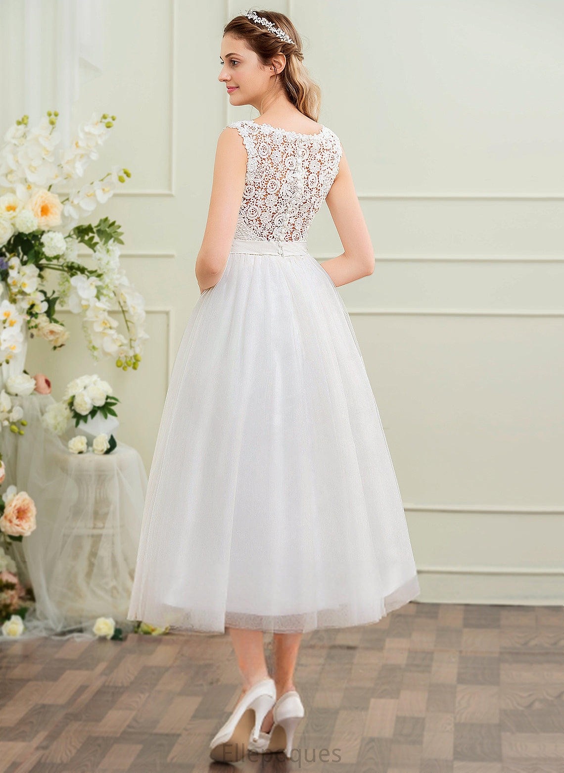 Holly Dress With Wedding Sequins Wedding Dresses Beading Satin Tea-Length Lace Tulle Ball-Gown/Princess