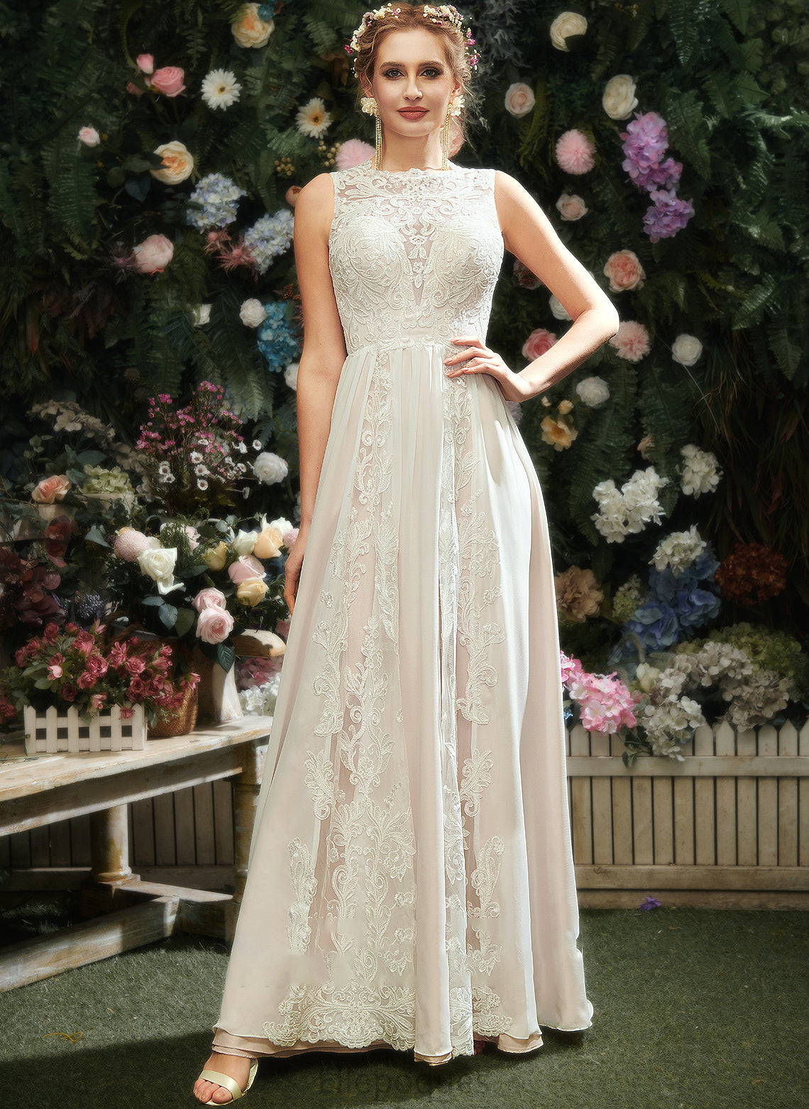 A-Line Dress With Scoop Wedding Wedding Dresses Neck Lace Floor-Length Laylah