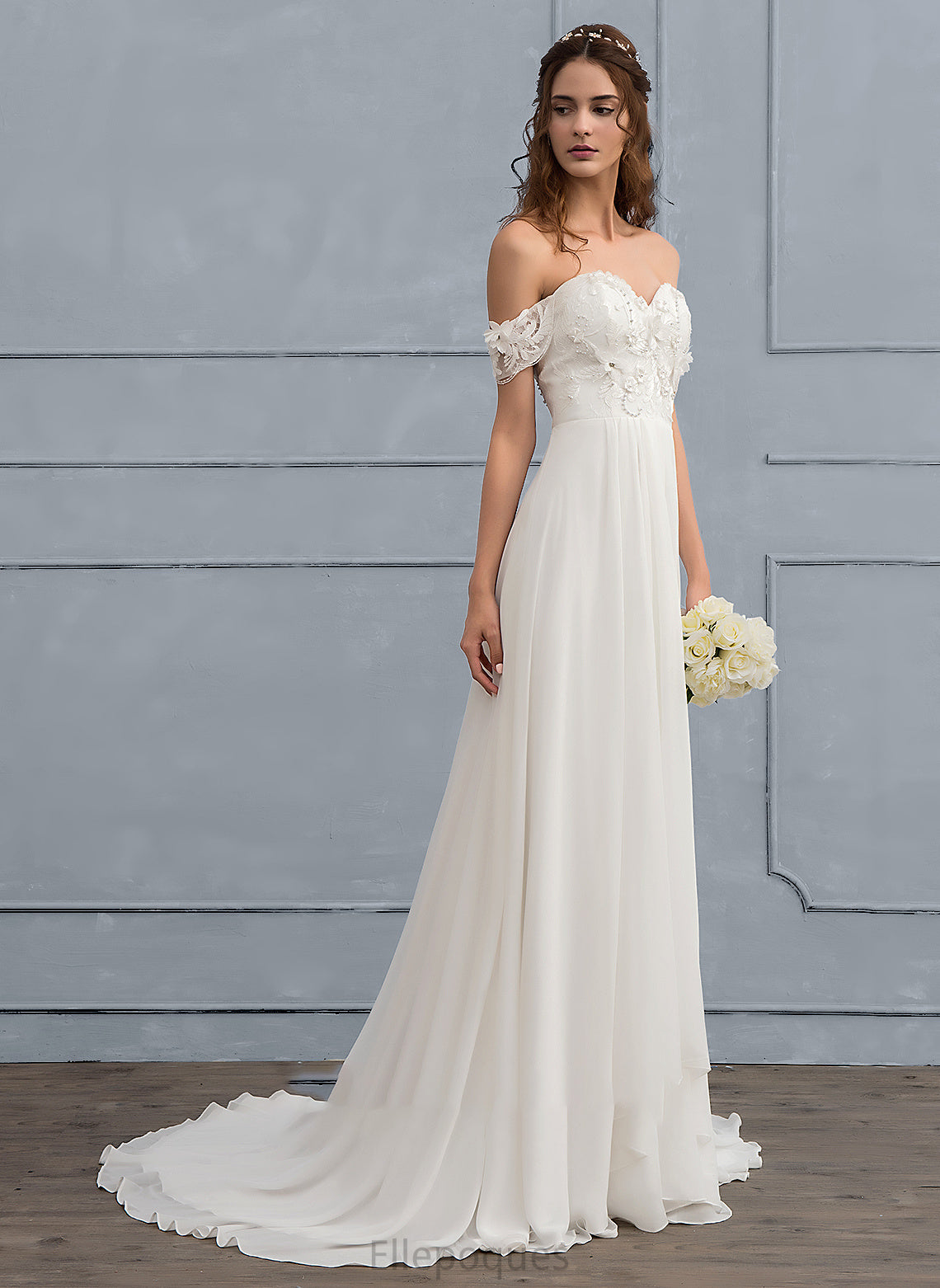 Train Dress Wedding Chiffon Flower(s) With A-Line Beading Jaidyn Wedding Dresses Lace Sweep