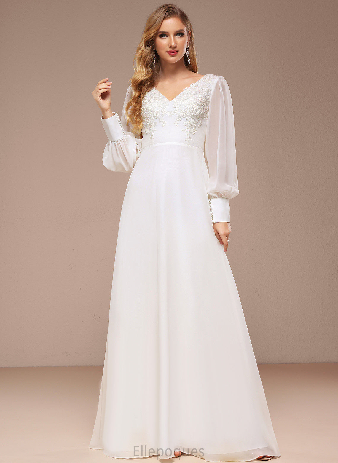 Lace Sequins Wedding Floor-Length Aubrey V-neck Wedding Dresses Dress With Chiffon A-Line