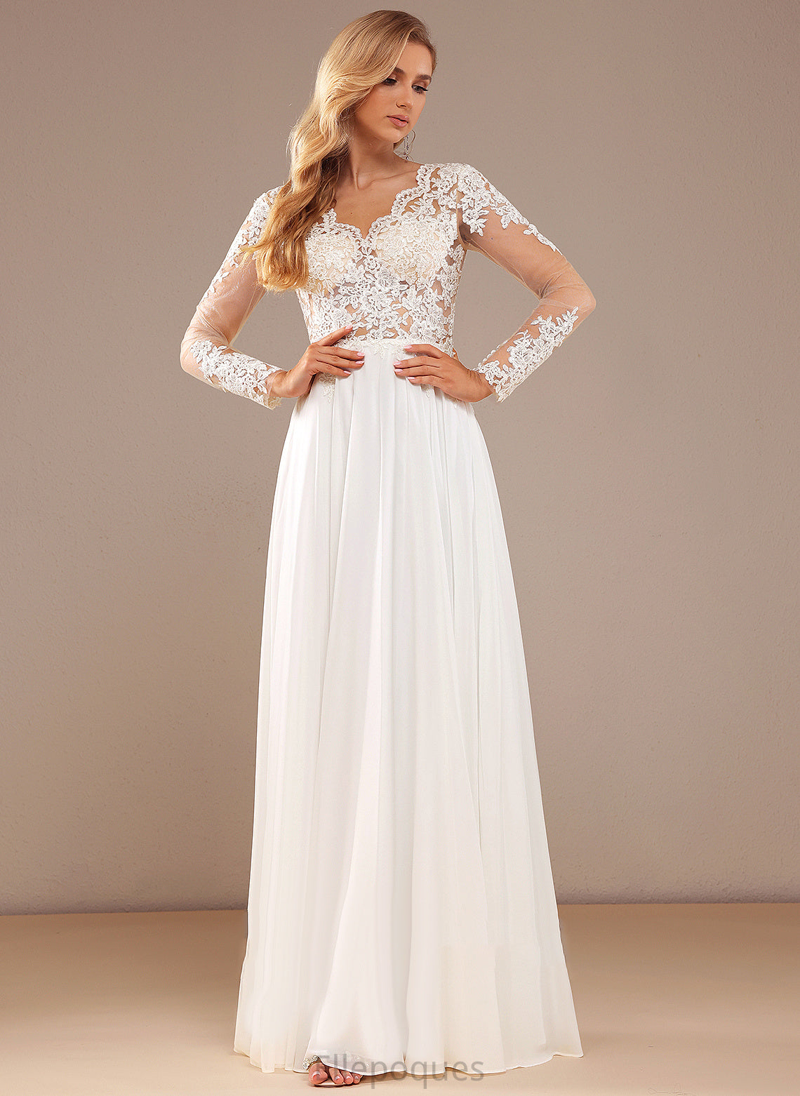 Lace Chiffon V-neck Sequins Floor-Length With Jaqueline Wedding Dresses A-Line Dress Wedding