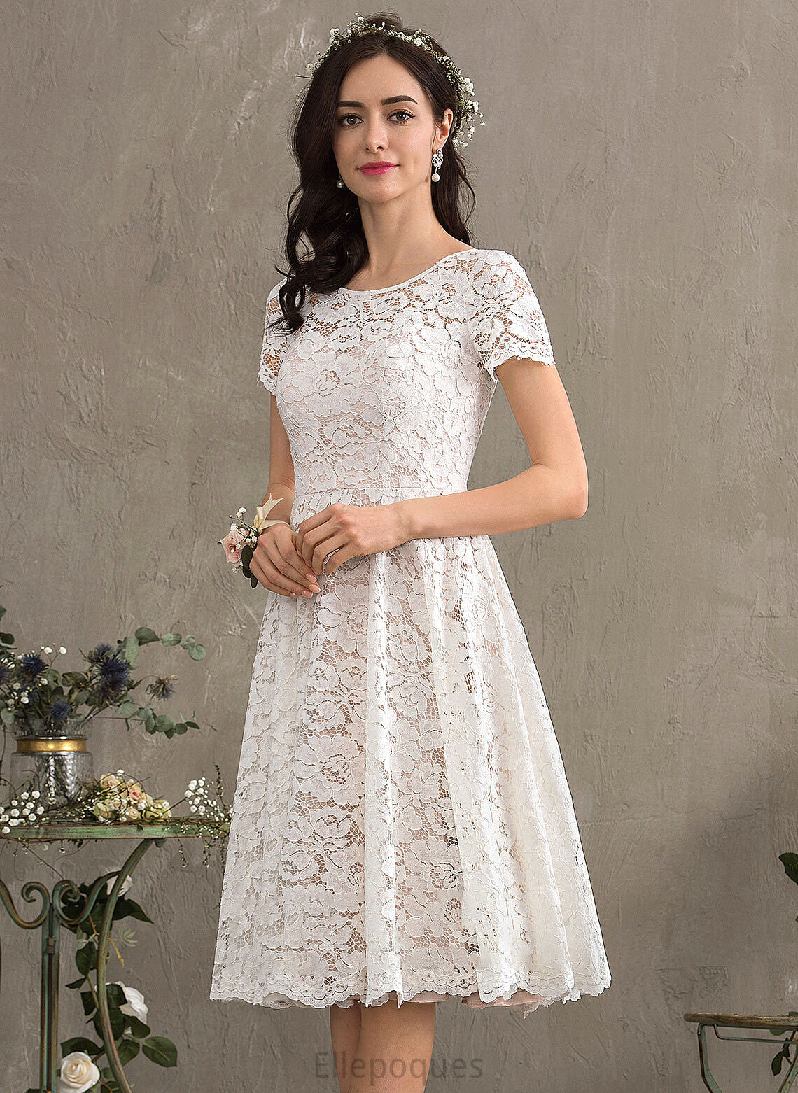 A-Line Dress Knee-Length Scoop Katelynn Neck Wedding Dresses Lace Wedding