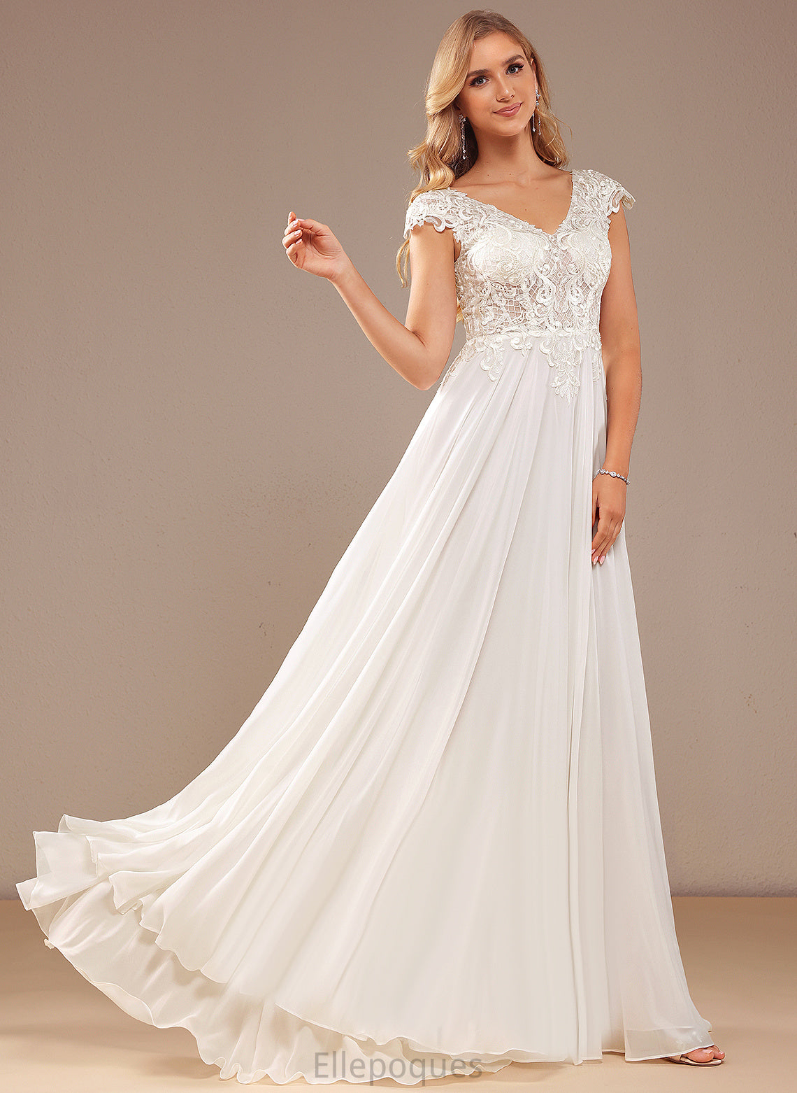 Lace Dress Lace Sweep Chiffon Train With Wedding V-neck A-Line Abigayle Wedding Dresses