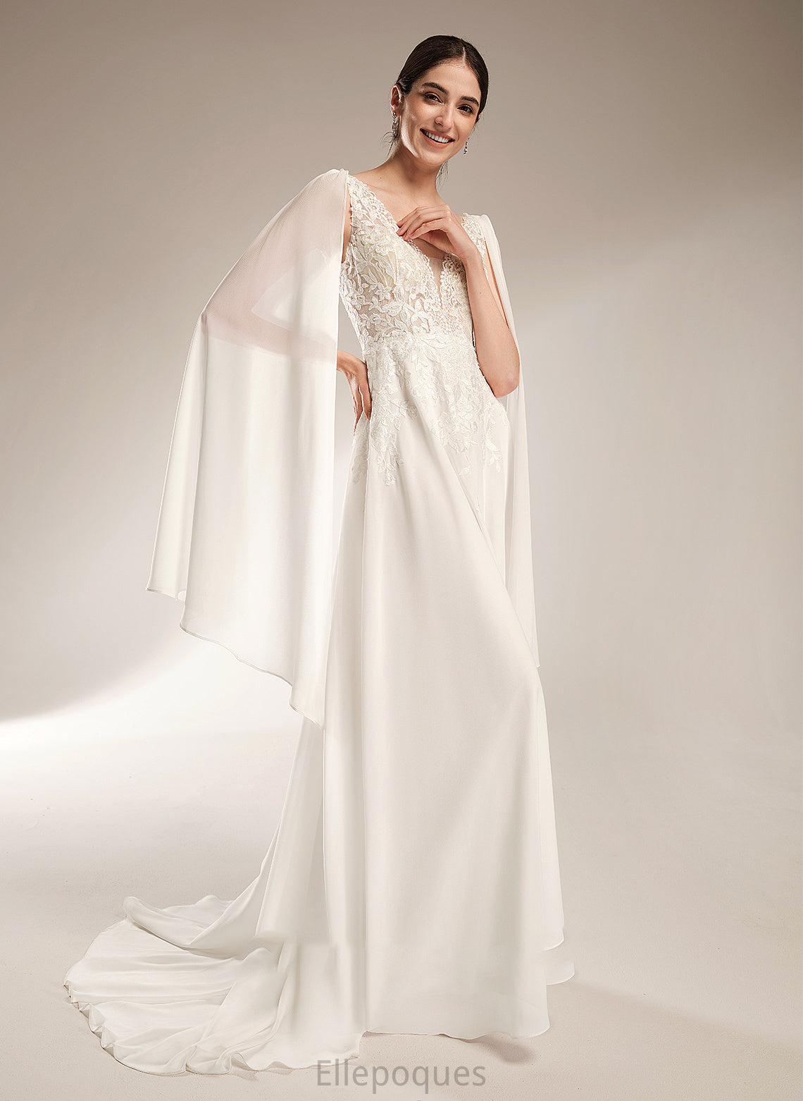 Train V-neck Wedding Dress A-Line Wedding Dresses Madisyn Court Sequins With