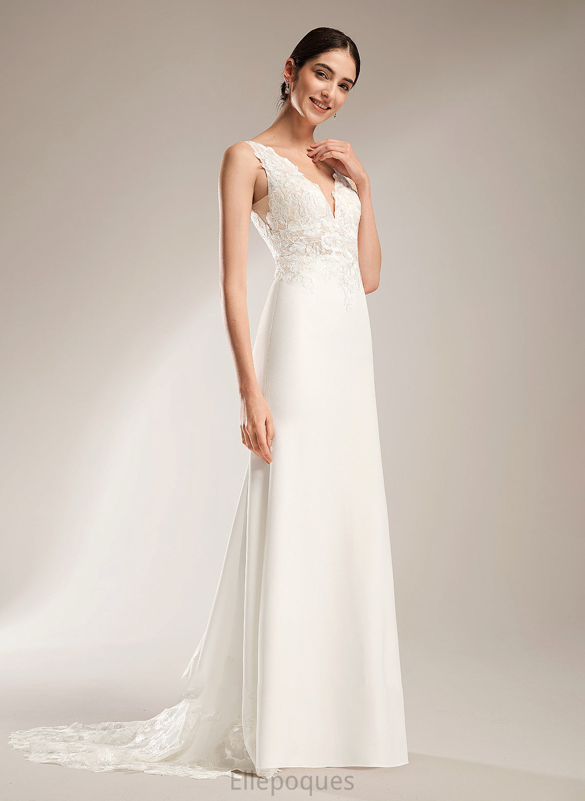 Train Wedding Dresses Elsa With V-neck Court Dress Wedding Sheath/Column Sequins