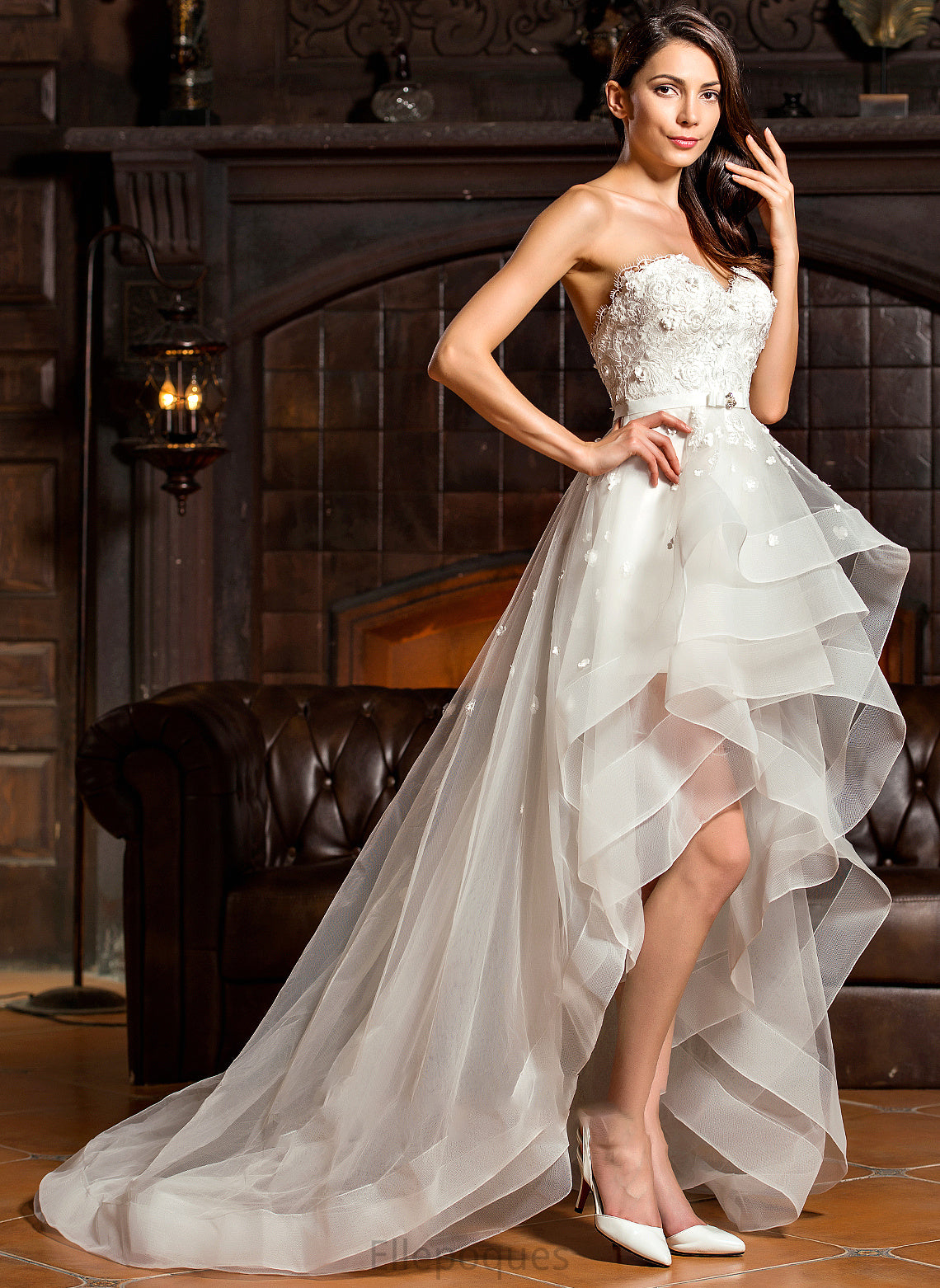 A-Line Tulle With Wedding Bow(s) Sweetheart Beading Charity Dress Asymmetrical Wedding Dresses