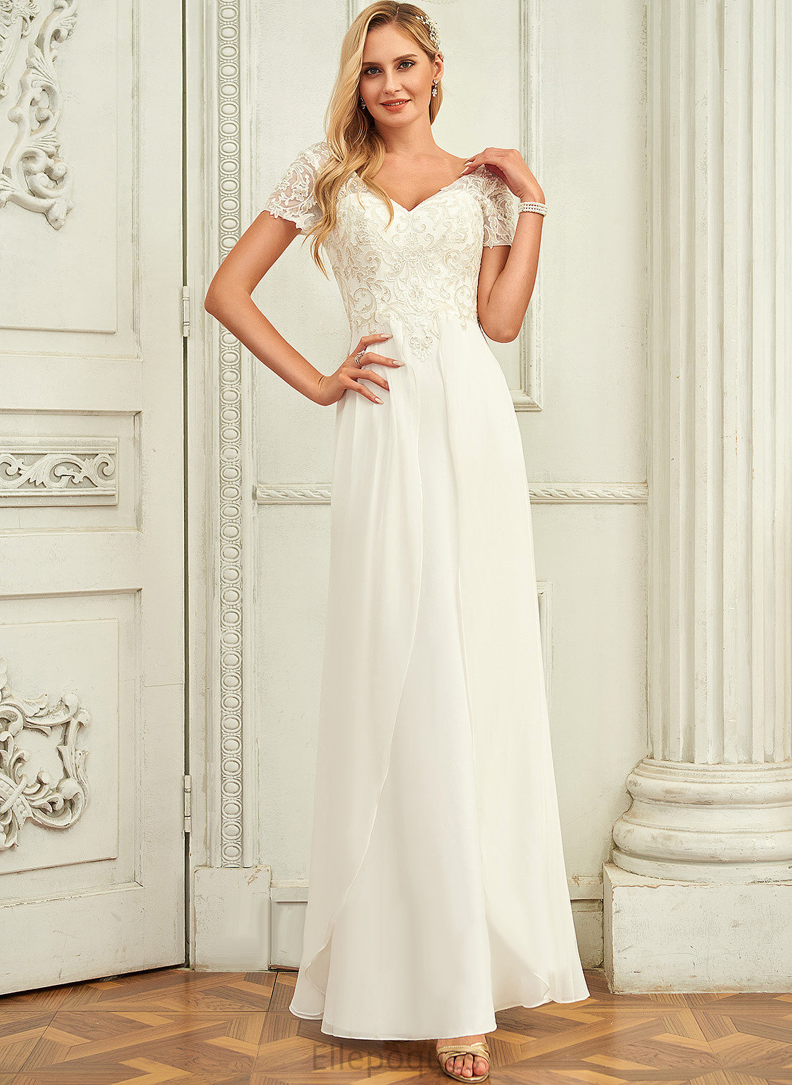 Chiffon With Lace Kaelyn A-Line Floor-Length Dress Wedding Dresses V-neck Wedding