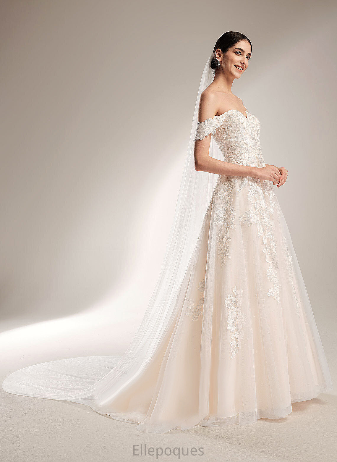 Train Off-the-Shoulder Dress Wedding Dresses Lace Chapel Gertie Wedding Ball-Gown/Princess Tulle