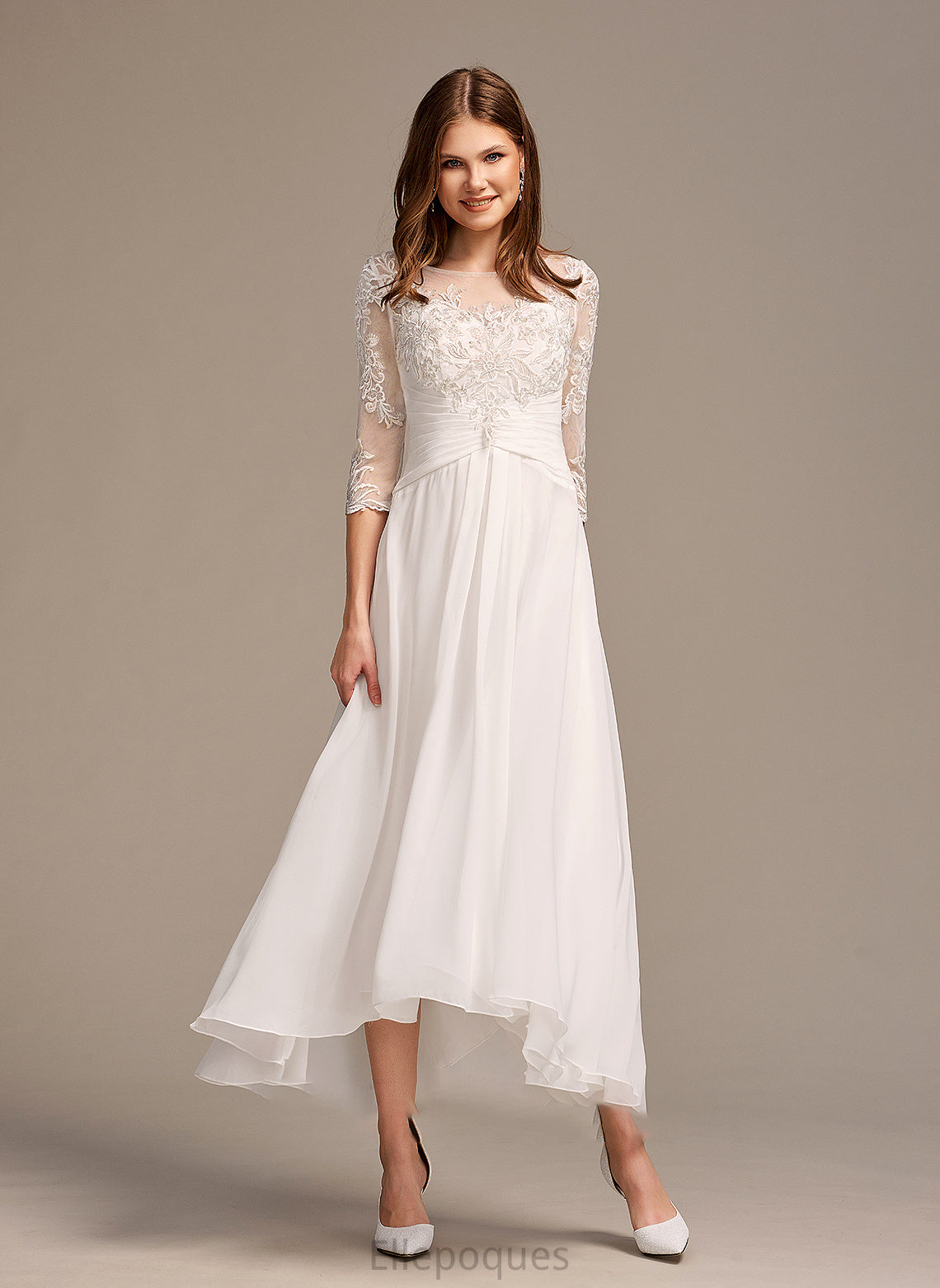 Wedding Dresses Asymmetrical With Wedding A-Line Illusion Lace Dress Harmony