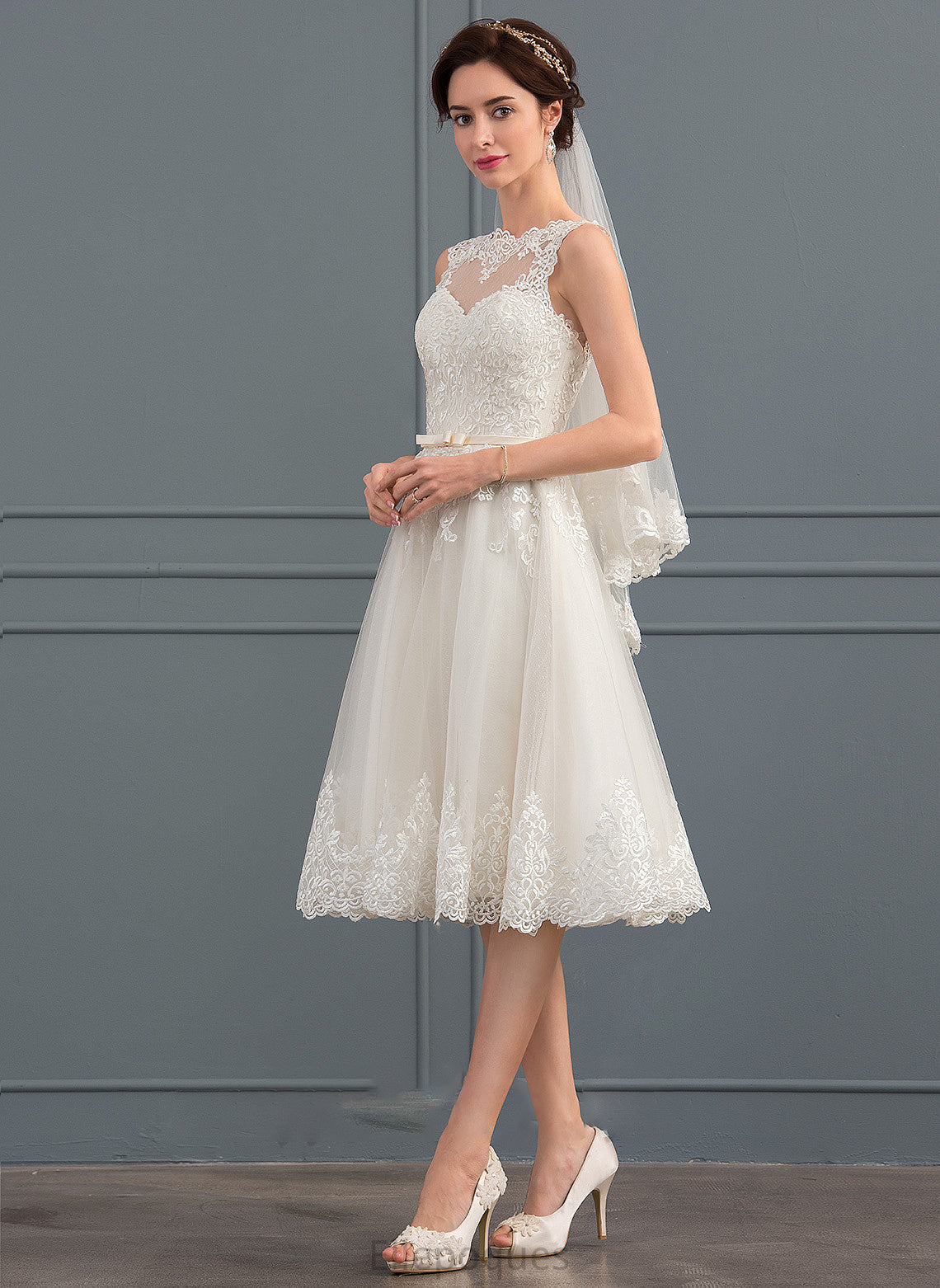 Wedding Knee-Length Illusion Tulle A-Line With Dress Bow(s) Wedding Dresses Alisha