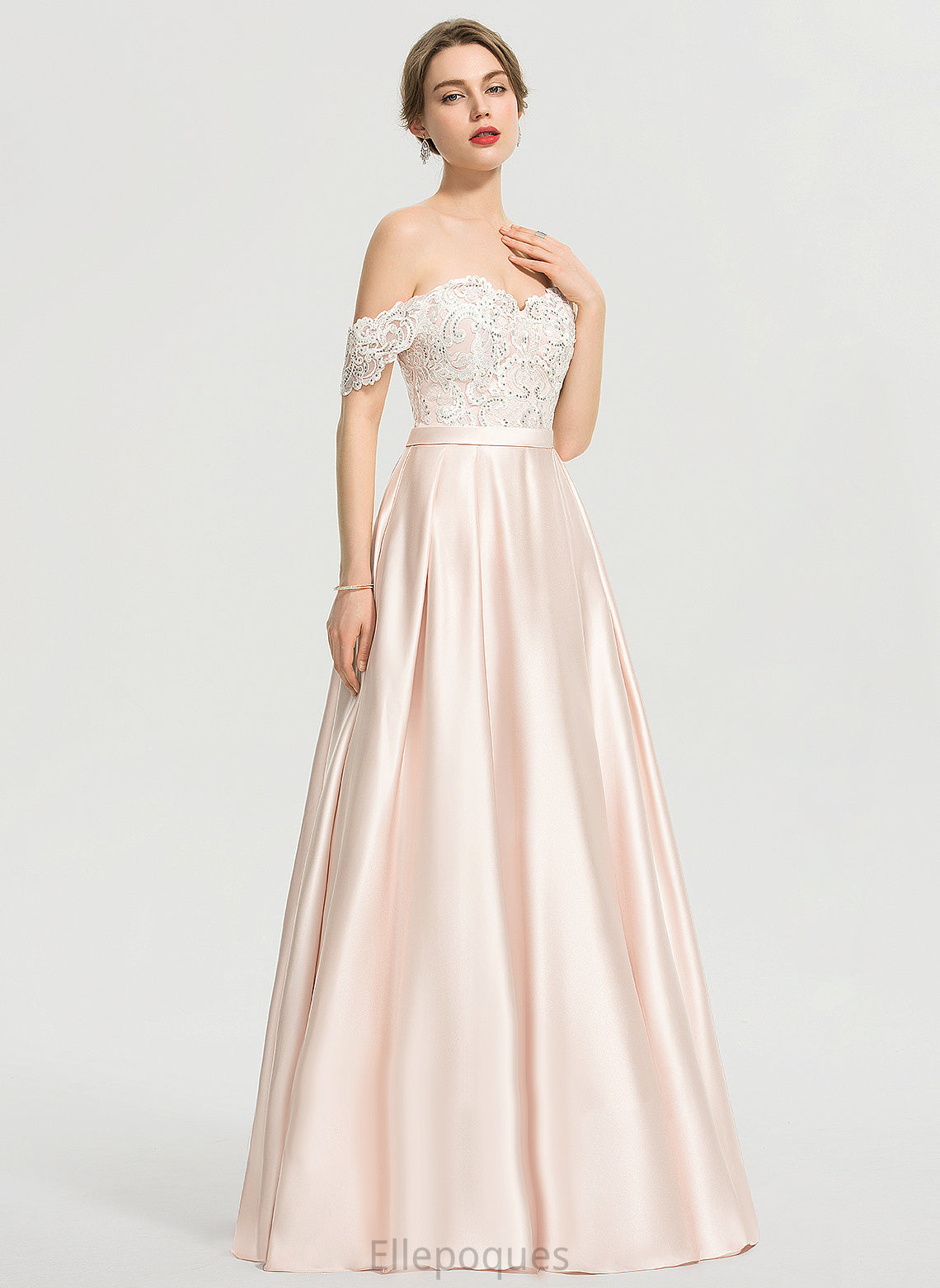 Off-the-Shoulder Wedding Dresses Sequins Satin Wedding With Lace Floor-Length Dress Ball-Gown/Princess Sahna