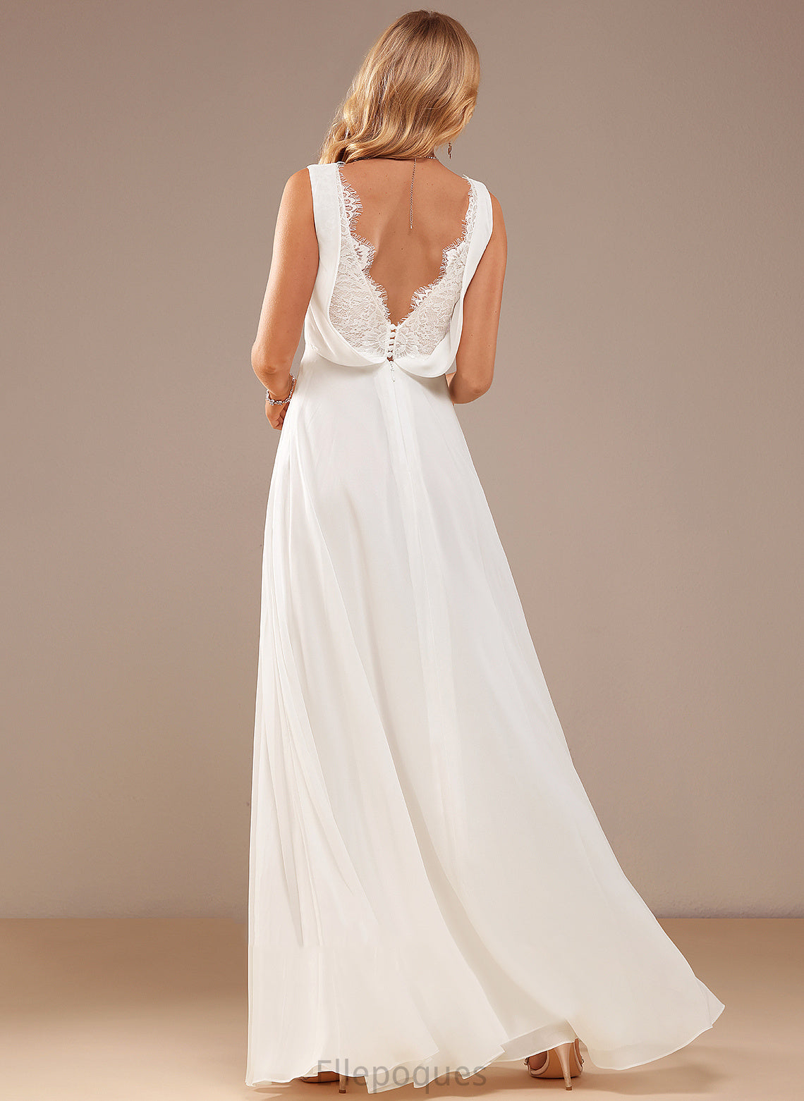 Dress Floor-Length A-Line V-neck Wedding Chiffon Lace Wedding Dresses Gladys