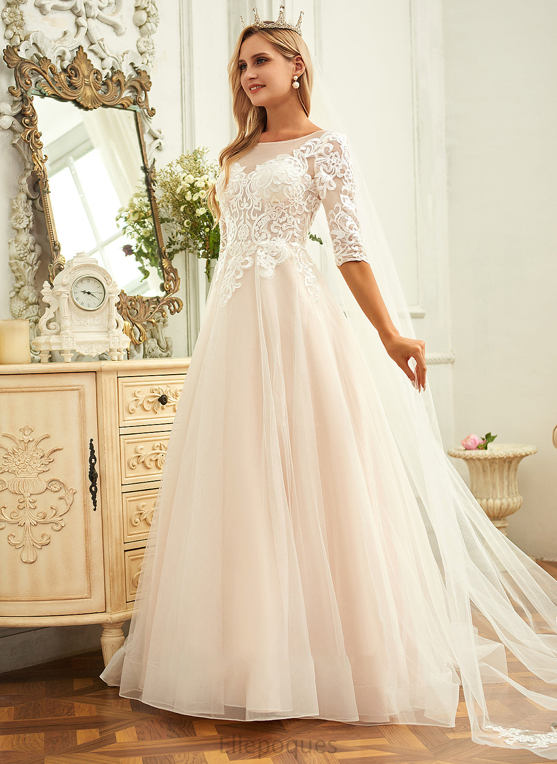 Wedding Neck Giana Train Tulle Dress Ball-Gown/Princess Lace Wedding Dresses Scoop Sweep