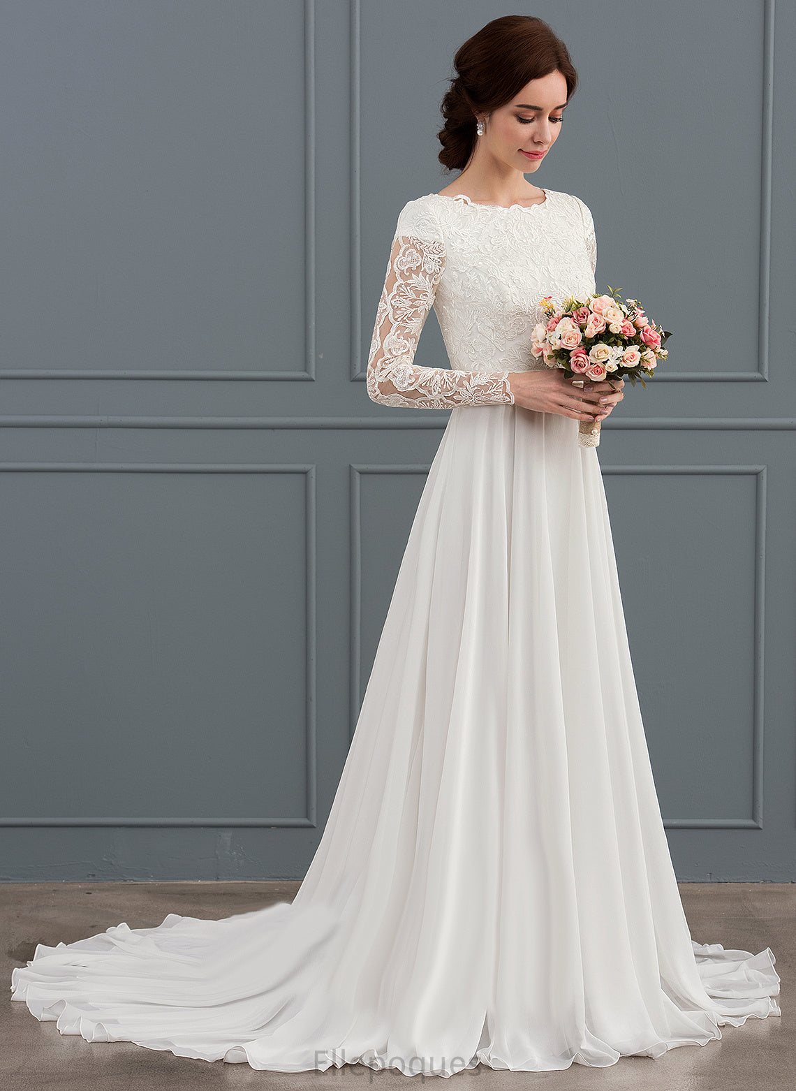 Wedding Dresses Beading A-Line Wedding Dress Lace Court With Chiffon Aryanna Train