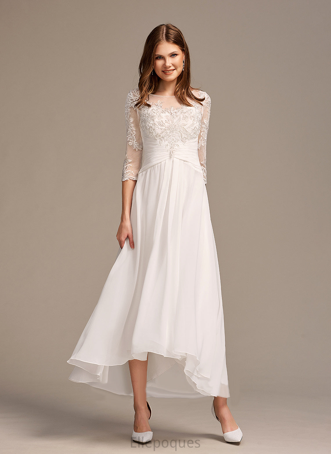 Dress Lace Asymmetrical Alanna A-Line With Wedding Dresses Illusion Wedding Chiffon