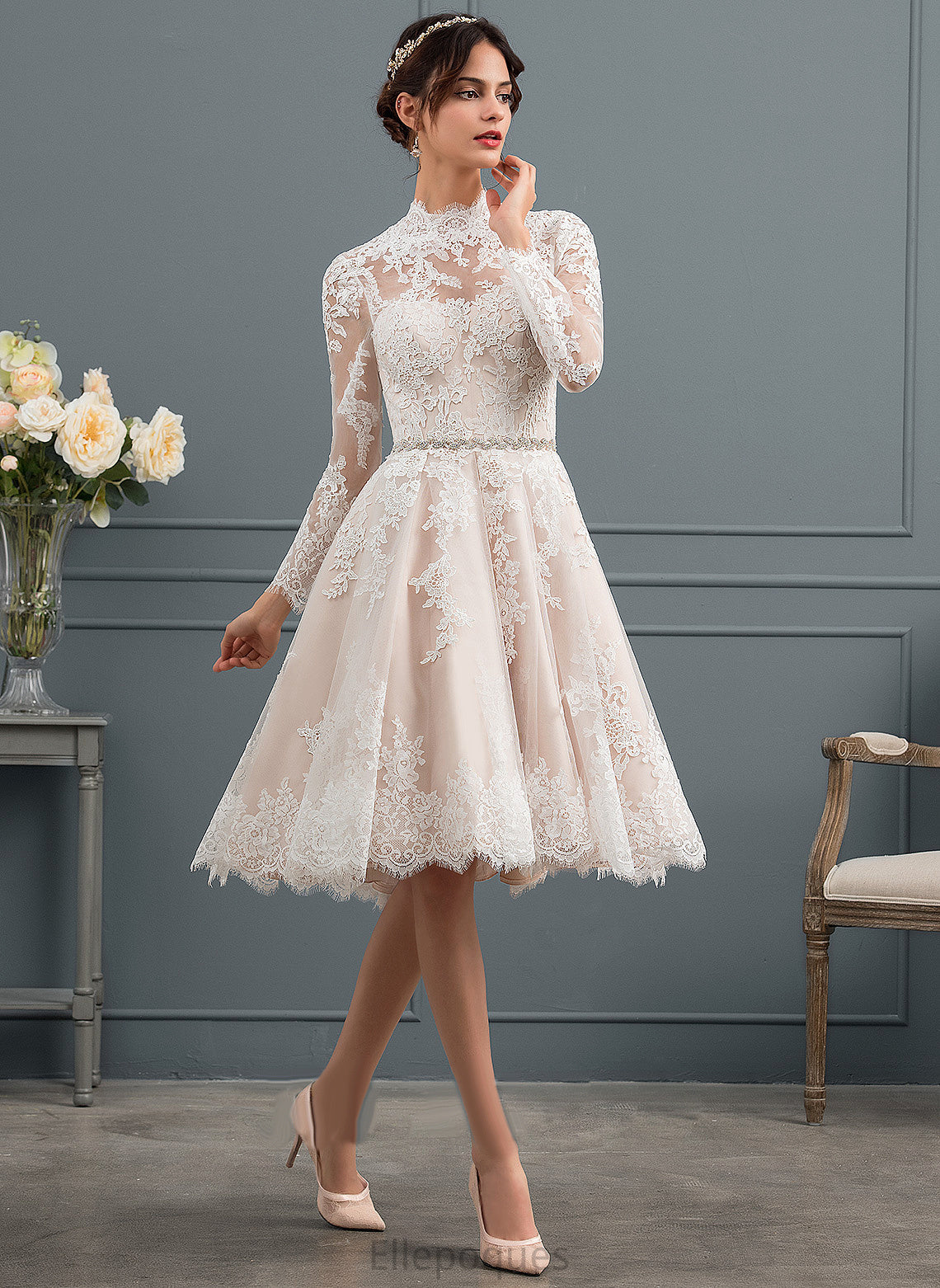 Dress A-Line Tulle Wedding Dresses Mylee Knee-Length Wedding Illusion Lace