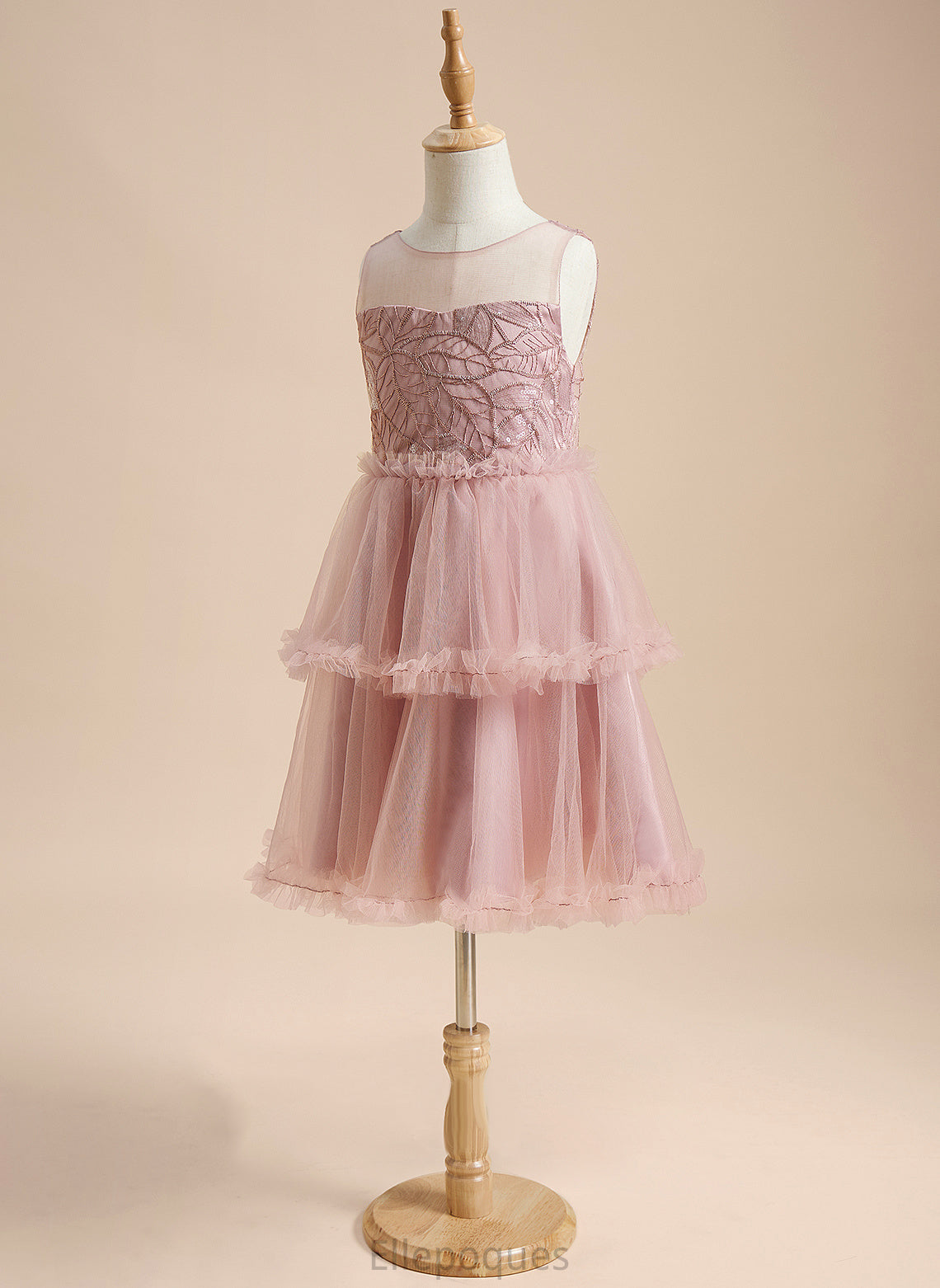 - Tulle Back Knee-length Sequins/Pleated/V Dress With Scoop A-Line Flower Neck Sal Sleeveless Girl Flower Girl Dresses