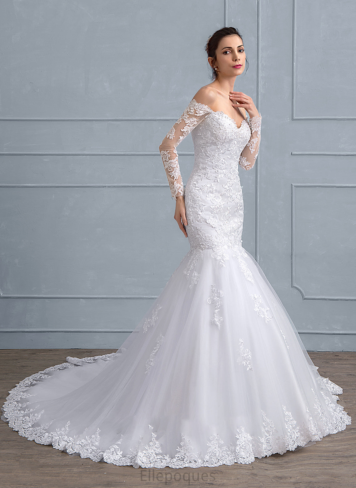 Jayden Tulle Wedding Dresses Beading Chapel Trumpet/Mermaid Train Lace With Sequins Wedding Dress