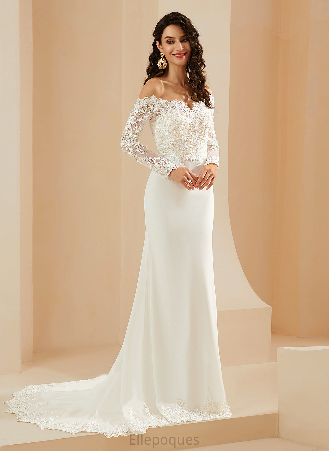 Wedding With Lace Wedding Dresses Chiffon Trumpet/Mermaid Off-the-Shoulder Train Dress Court Mara