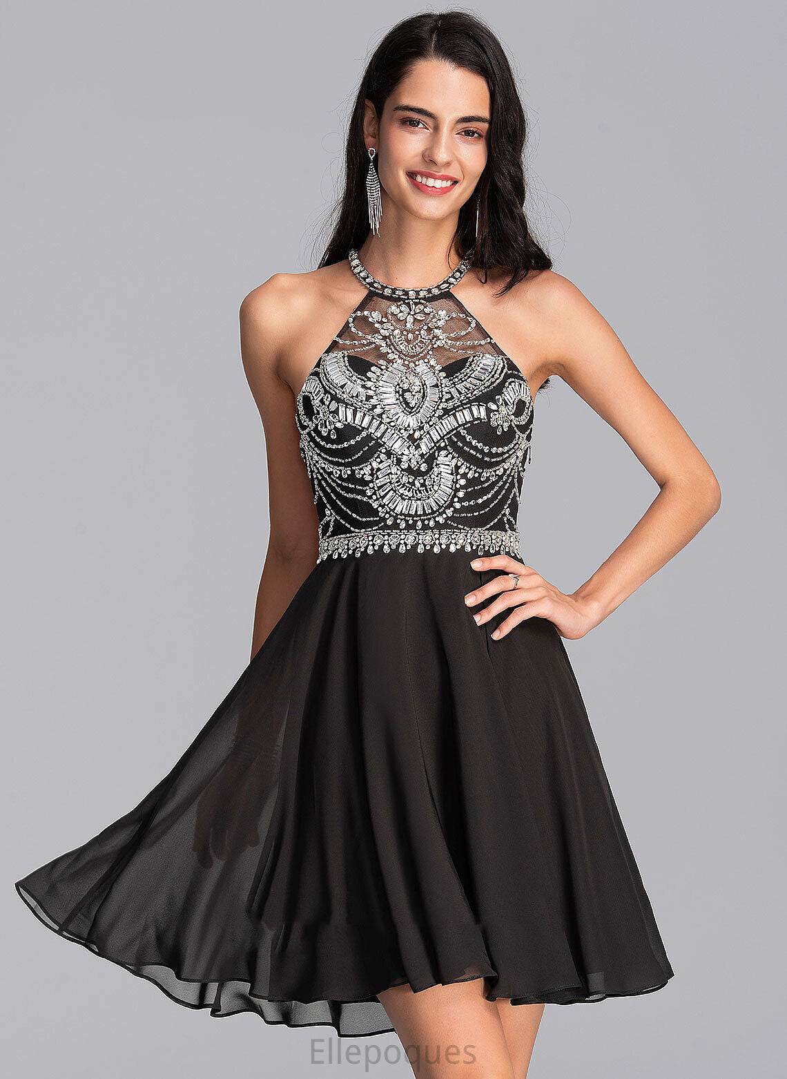 Homecoming Dresses Dress Beading Homecoming Short/Mini A-Line Scoop With Izabelle Chiffon Neck Sequins