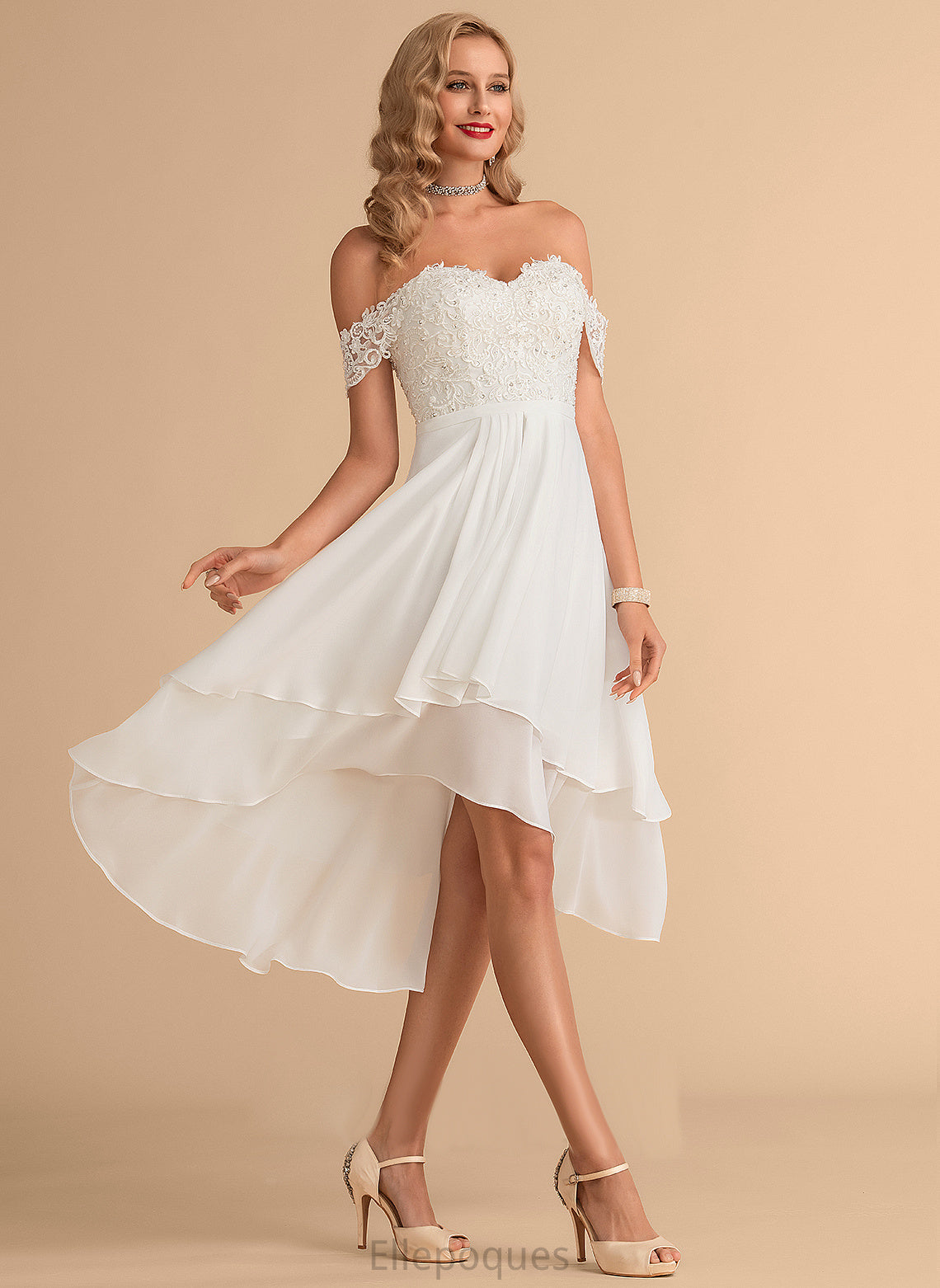 Wedding Dresses Beading Chiffon Wedding Dress Off-the-Shoulder With Sequins Asymmetrical A-Line Lace Moira