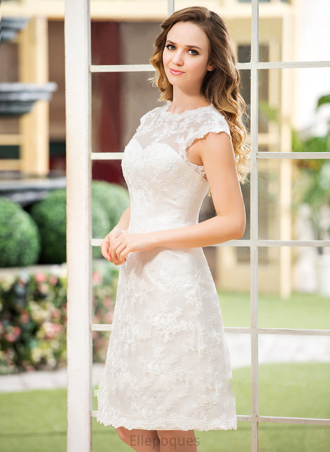 Lace Neck Dress Wedding Dresses Scoop Bella A-Line Wedding Knee-Length