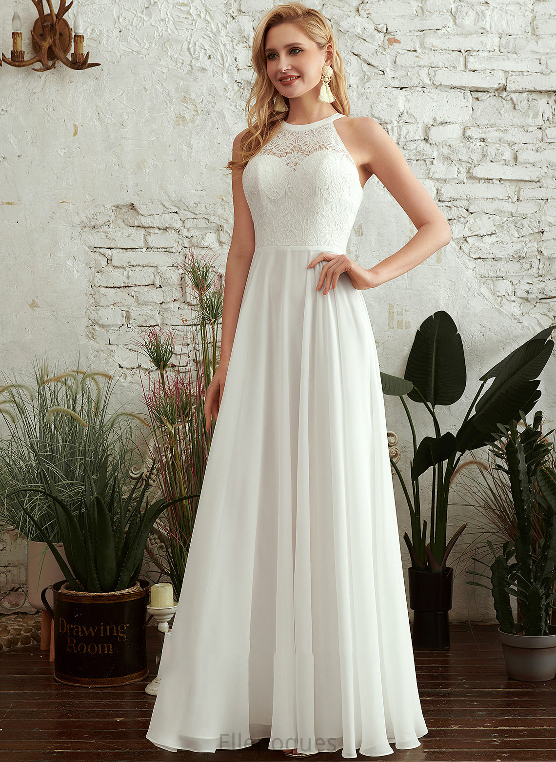 Wedding A-Line Floor-Length Dress Wedding Dresses Scoop Neck Iyana