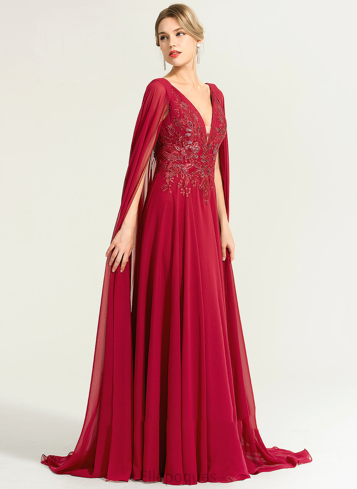 Sequins Wedding Floor-Length Wedding Dresses Chiffon Perla Dress A-Line V-neck With