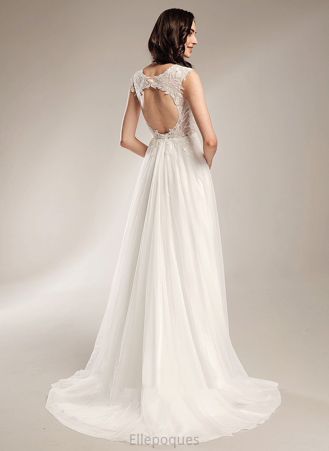 V-neck A-Line Wedding Dresses Monique Lace Court Train Tulle Wedding With Dress Sequins