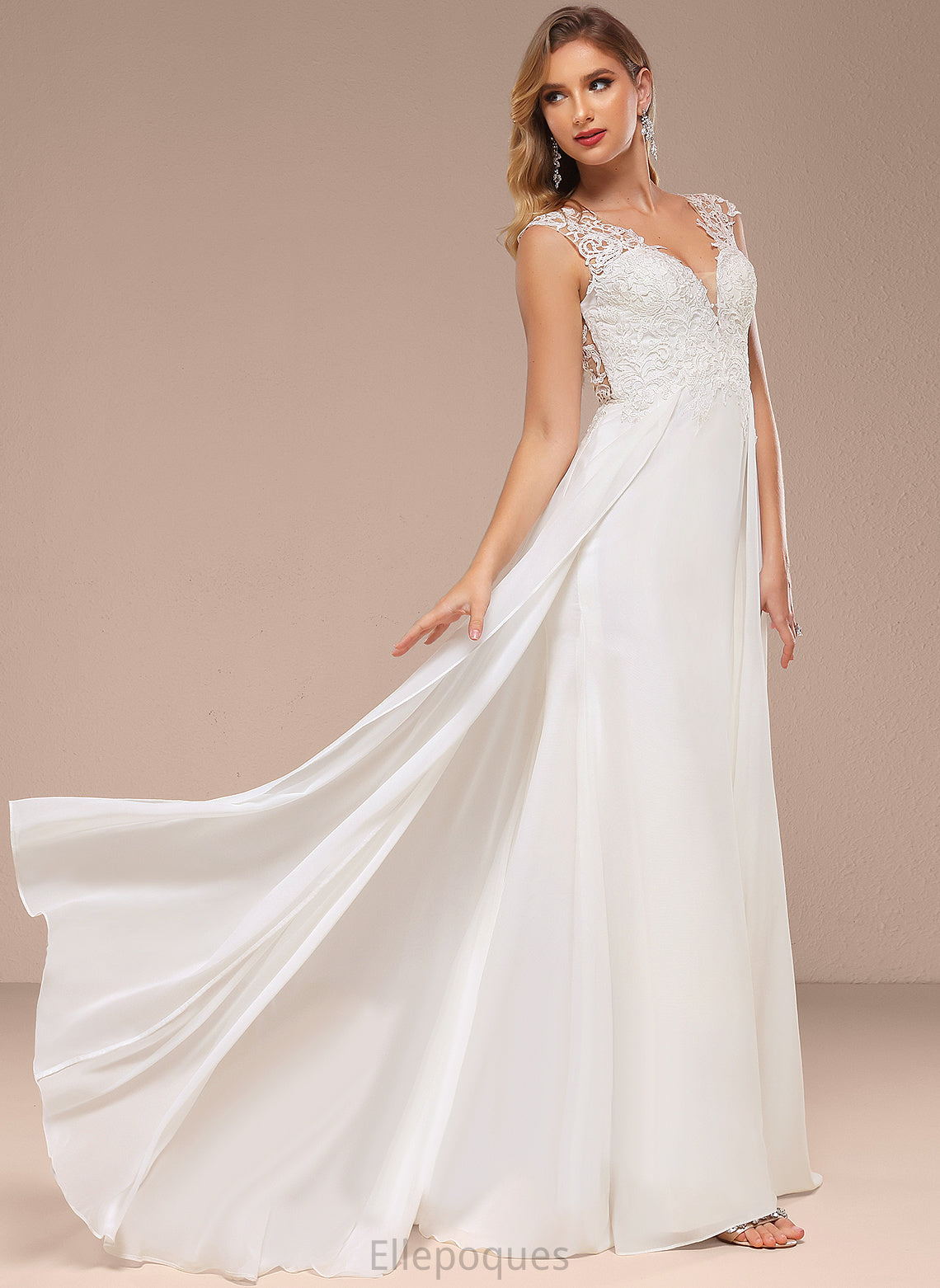 Lace Chiffon V-neck Dress Sweep Siena A-Line Wedding Dresses Wedding Train