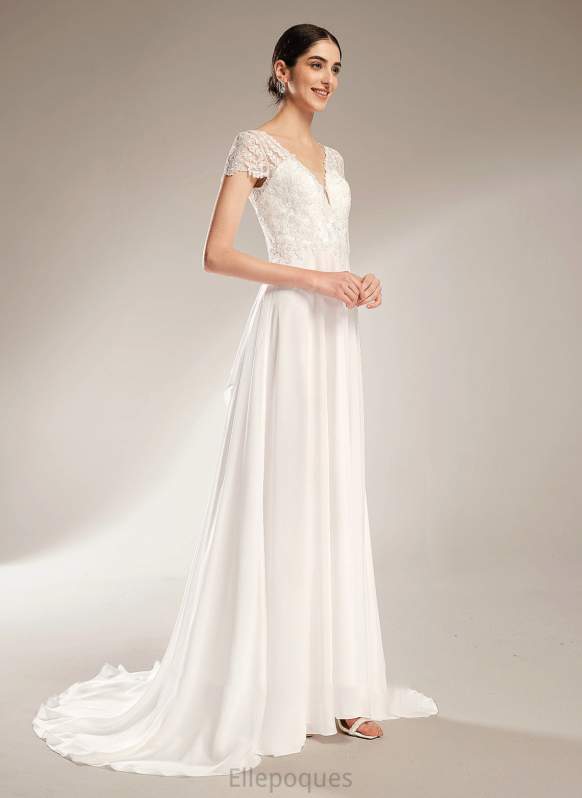 Wedding With Train V-neck Wedding Dresses Bow(s) Dress Court A-Line Thalia