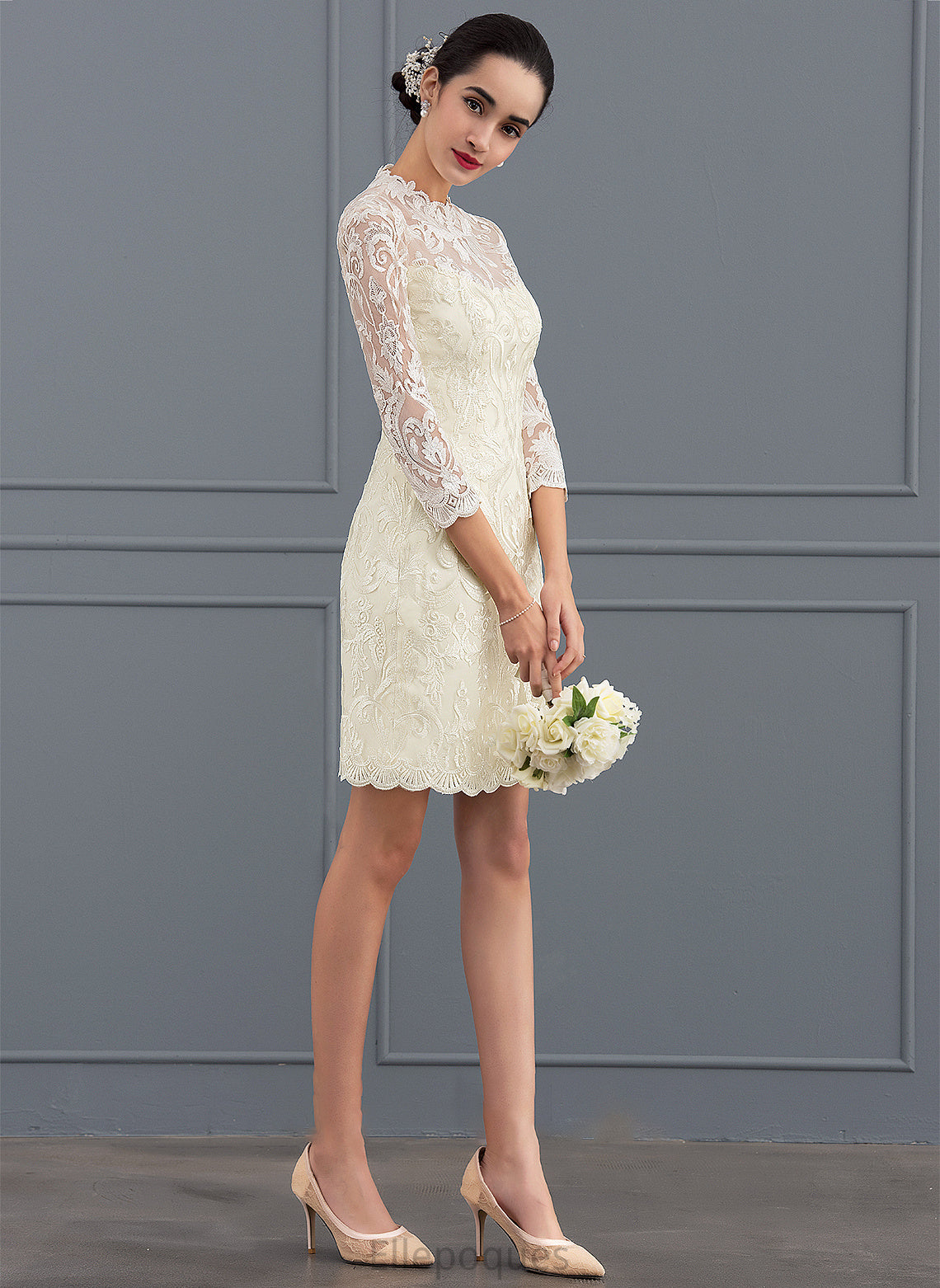 Neck Camille Wedding Dresses Wedding Knee-Length Lace Sheath/Column Dress High