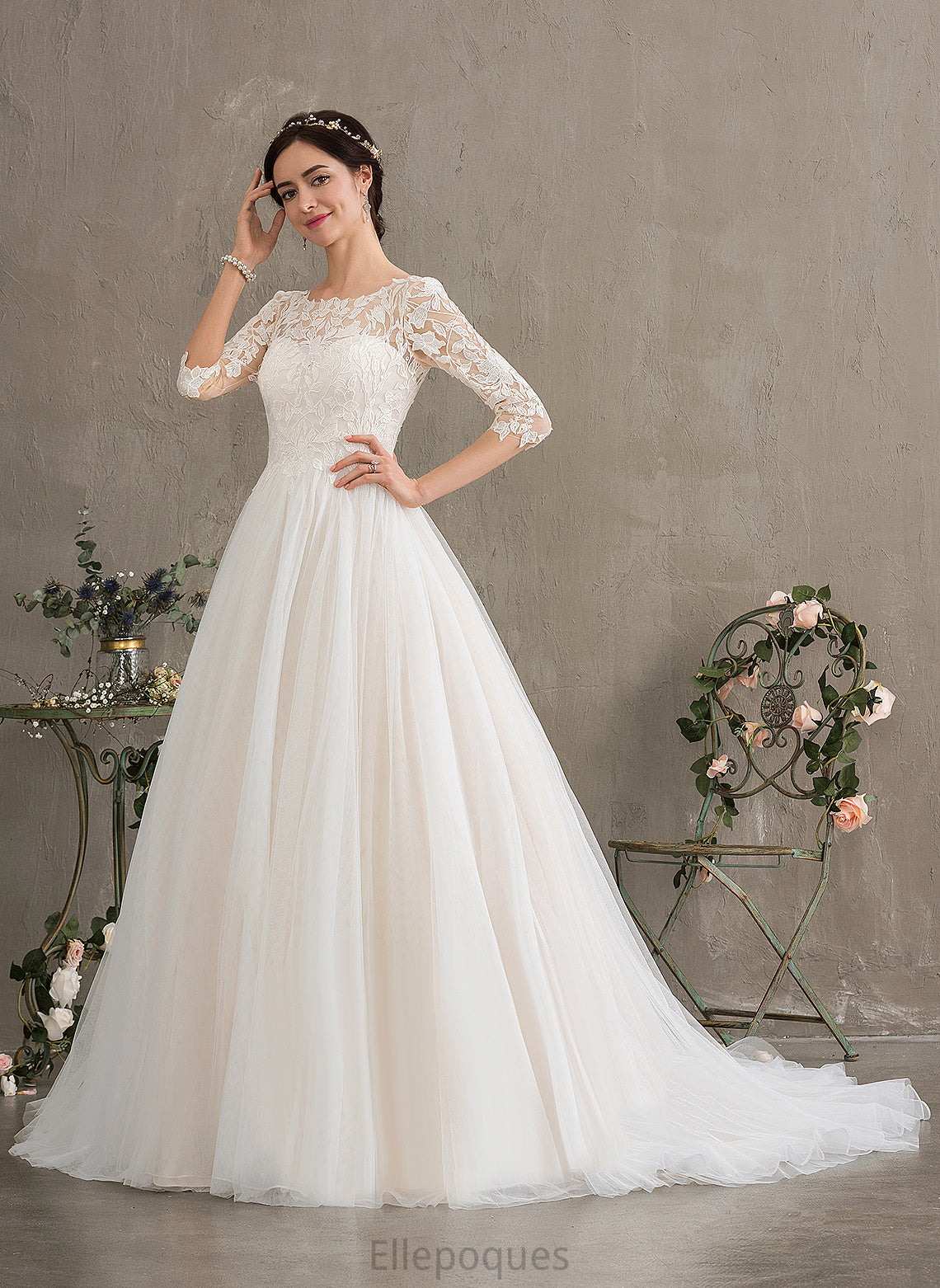 Lace Hedwig Dress Sequins With Scoop Wedding Neck Ball-Gown/Princess Court Train Tulle Wedding Dresses