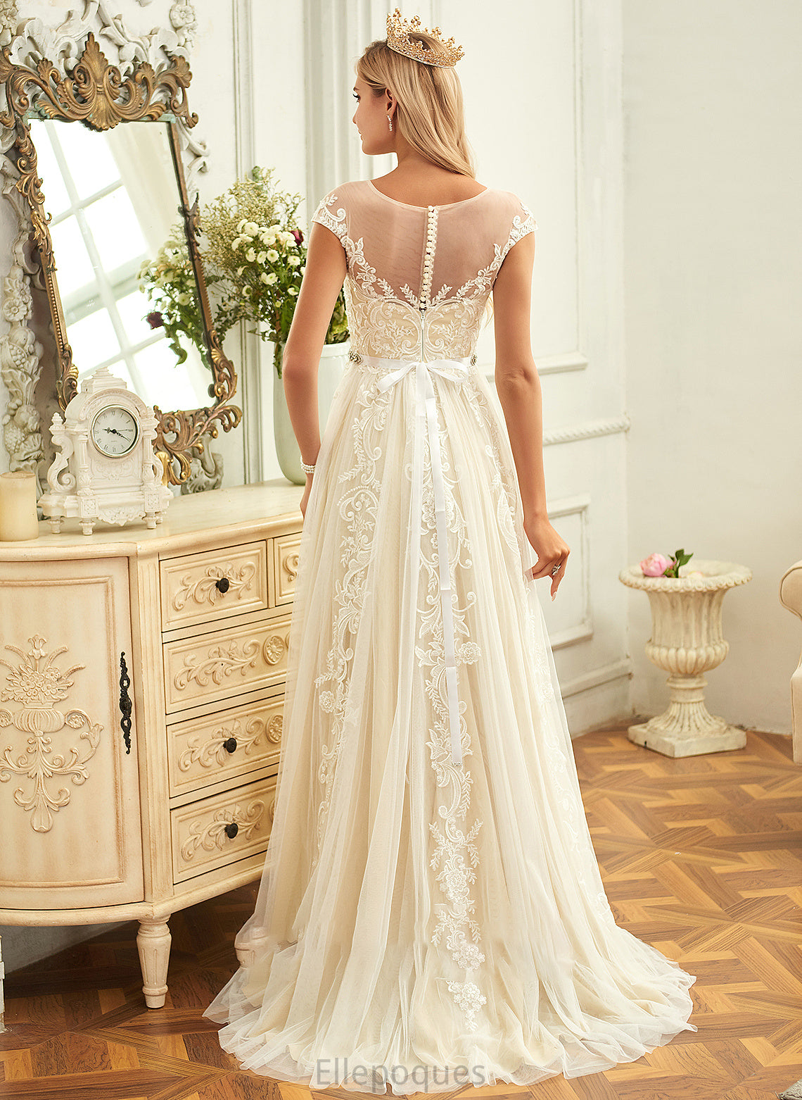 With Ruffle Jaliyah Lace Lace Dress Neck Sweep Train A-Line Tulle Wedding Wedding Dresses Scoop