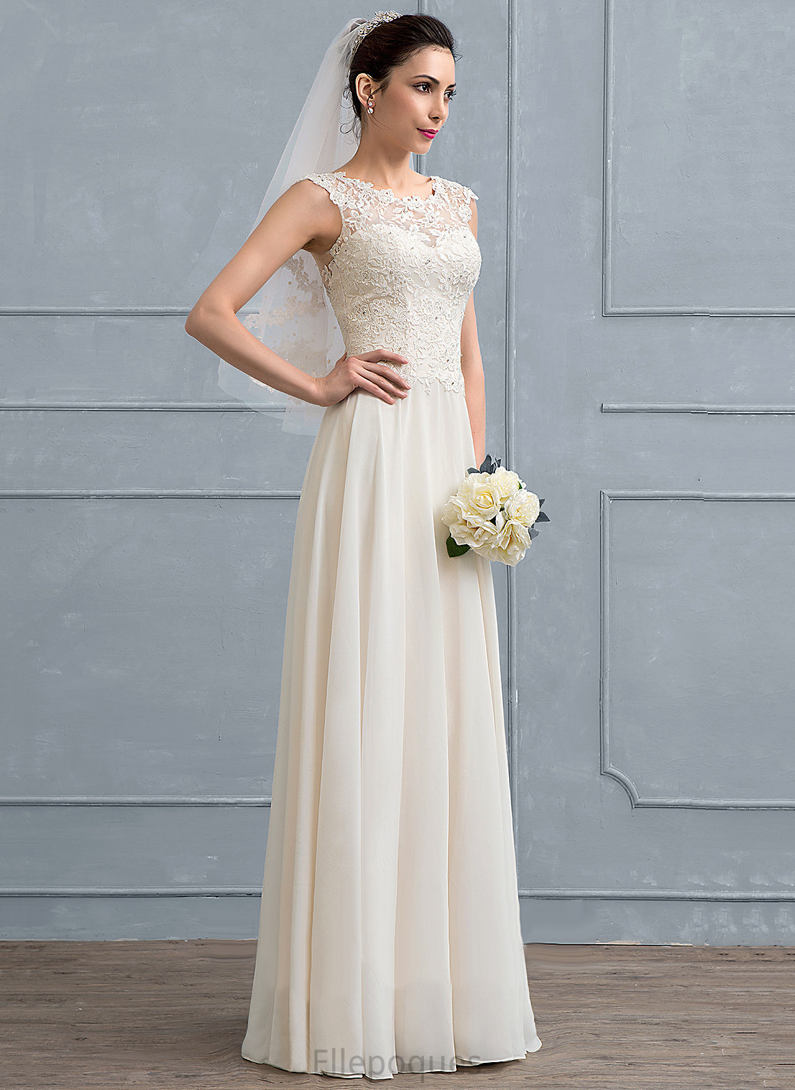 Chiffon Wedding Dresses Beading A-Line Lace Scoop Jocelynn Floor-Length Dress With Sequins Wedding