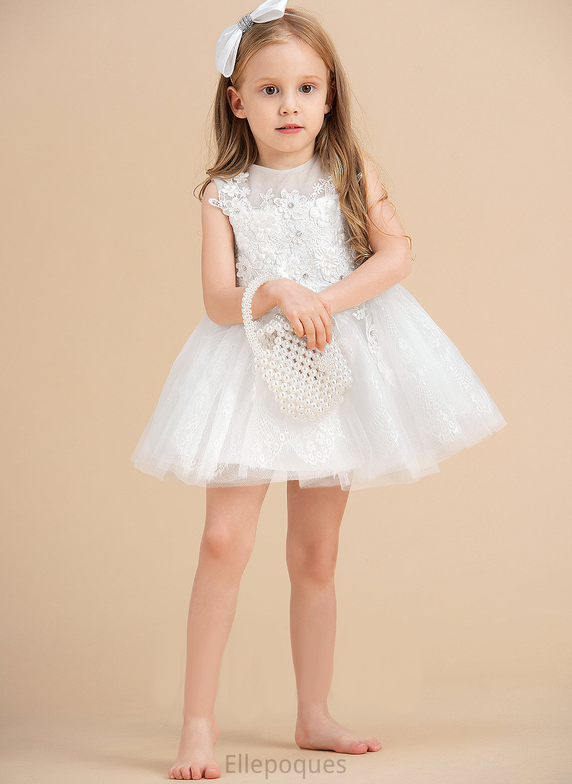 Carly Sleeveless Tulle Flower Girl Dresses With Dress Flower Scoop - Girl Neck Beading/Appliques Ball-Gown/Princess Knee-length