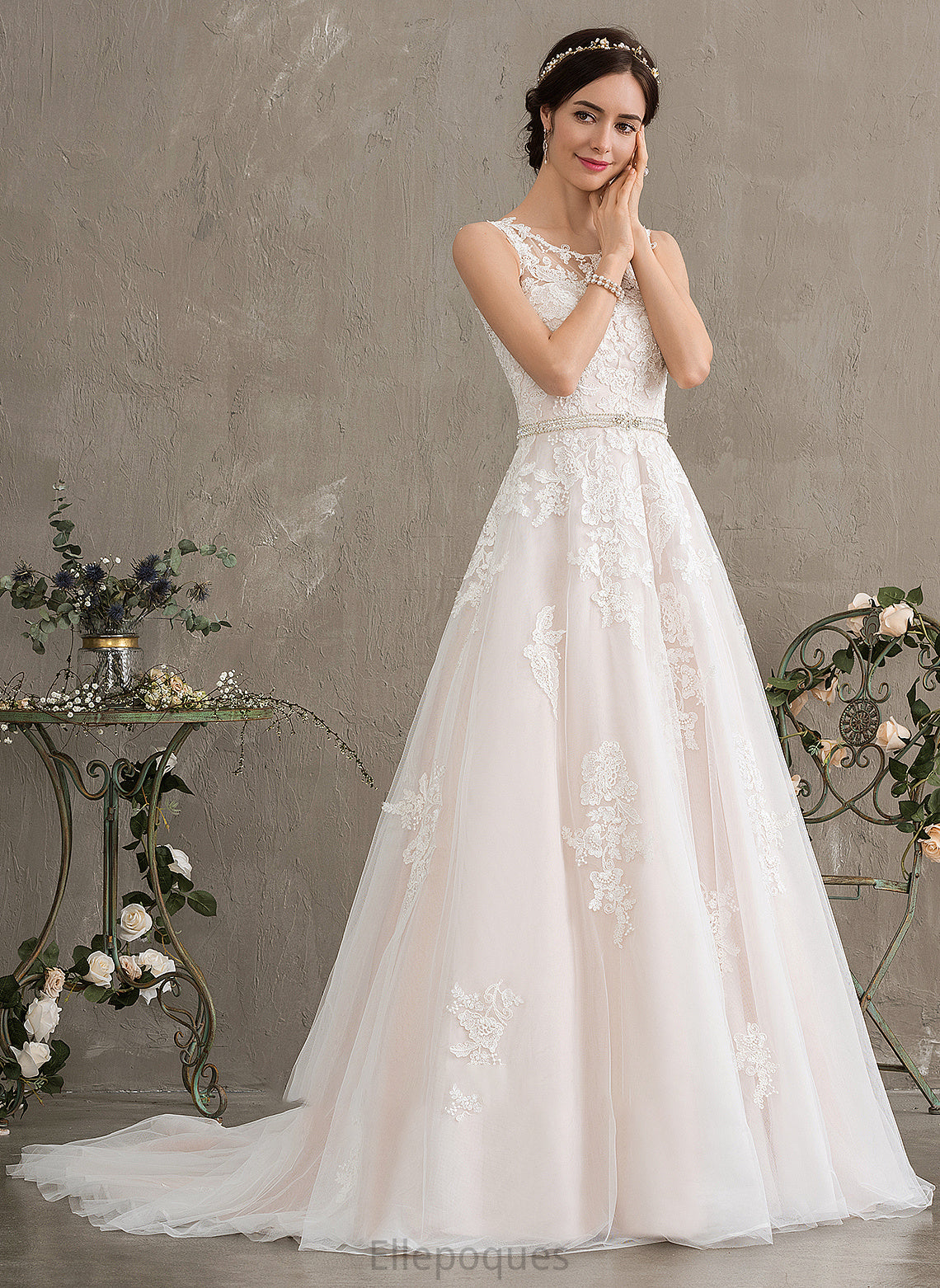 Beading Neck Scoop Wedding Dresses Train With Wedding Dress Susie Ball-Gown/Princess Sequins Tulle Court