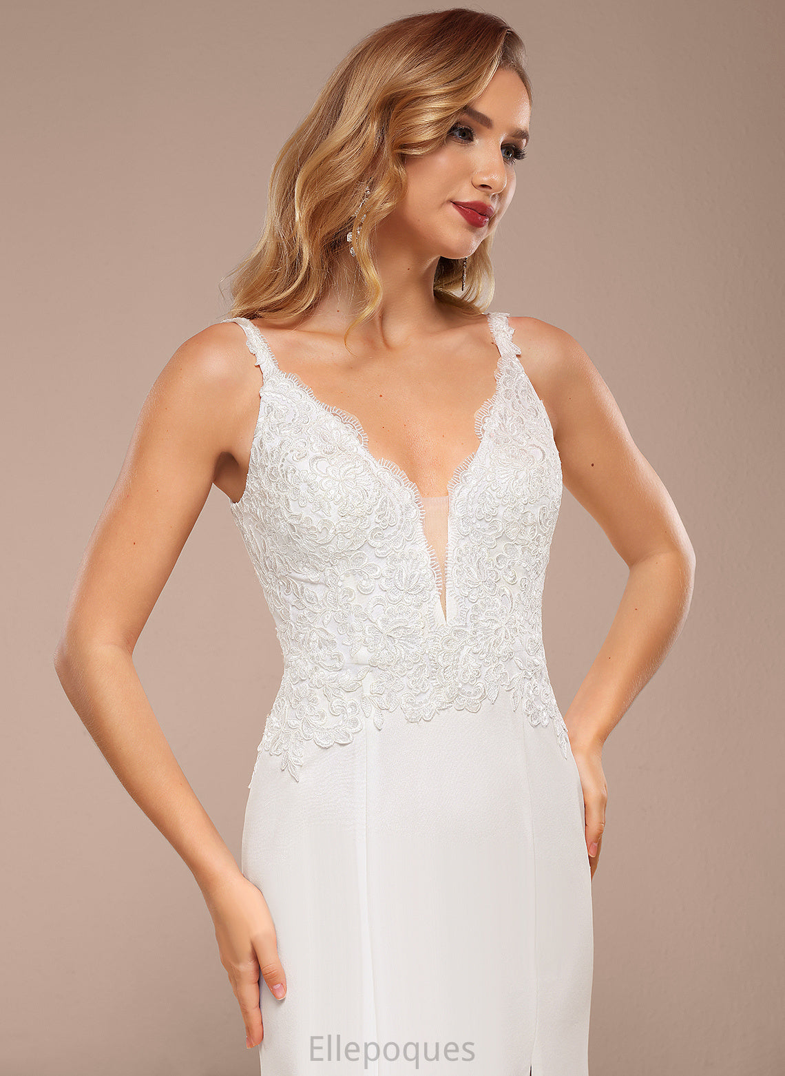 Train V-neck Wedding Esmeralda Lace Sweep Sequins With Dress Wedding Dresses Trumpet/Mermaid Chiffon