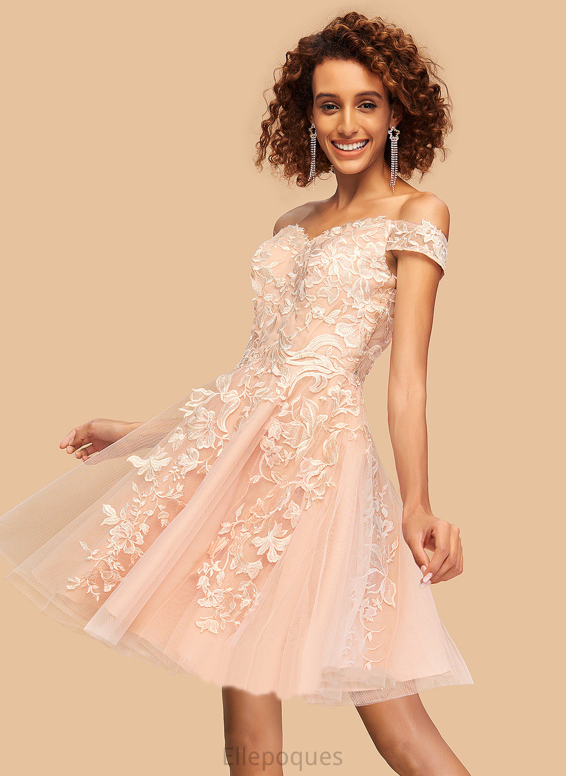 Lace Homecoming With A-Line Tulle Off-the-Shoulder Dress Delaney Short/Mini Homecoming Dresses