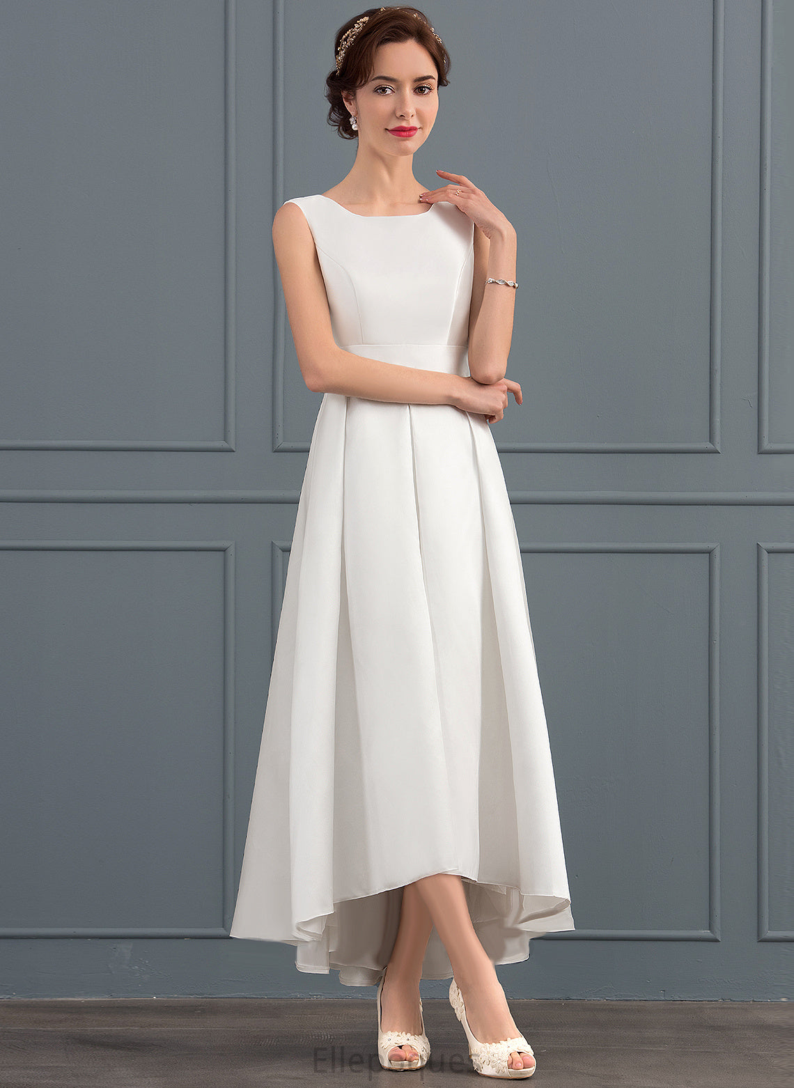 Satin Wedding Dress A-Line Asymmetrical Viv Wedding Dresses Square