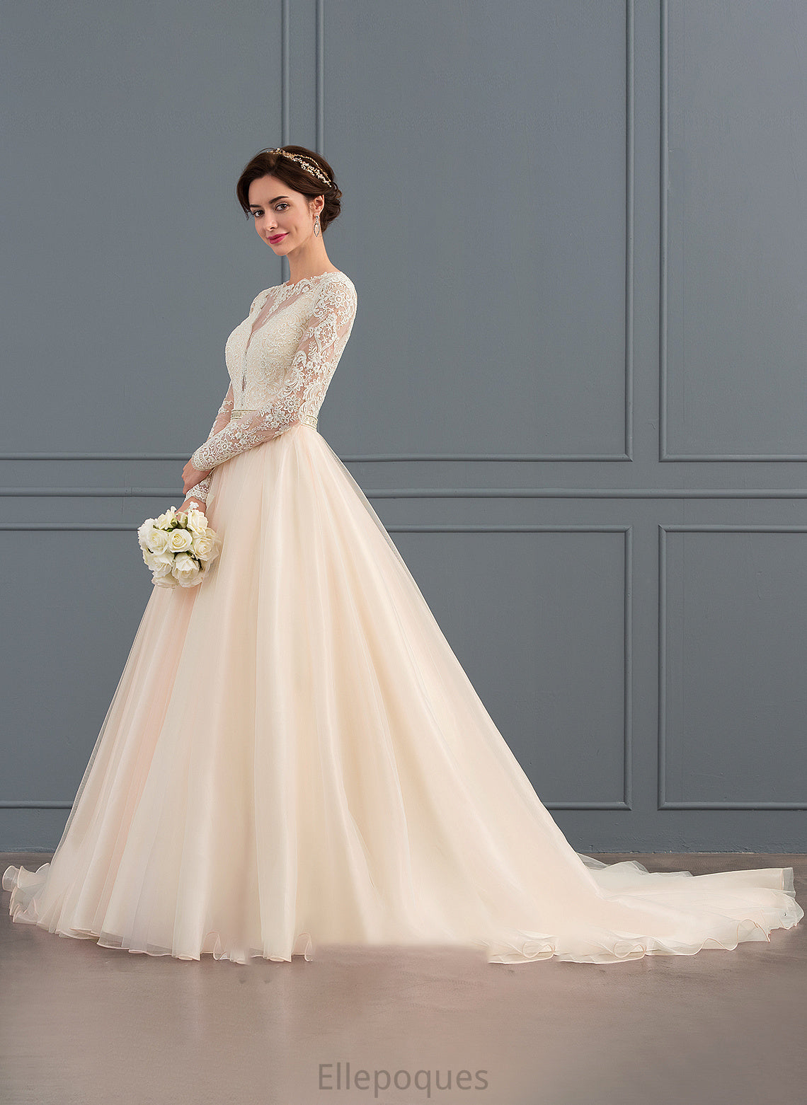 Wedding Dresses Neck Ball-Gown/Princess With Train Naima Dress Chapel Wedding Beading Scoop Tulle