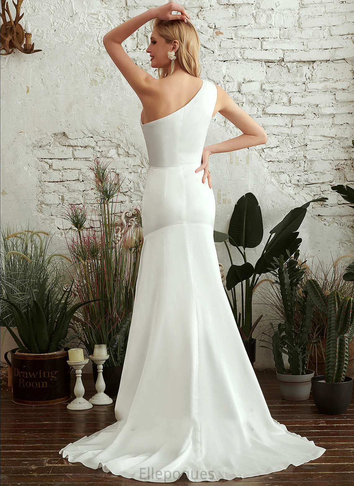 Trumpet/Mermaid Millicent Dress Wedding Sweep Train One-Shoulder Wedding Dresses