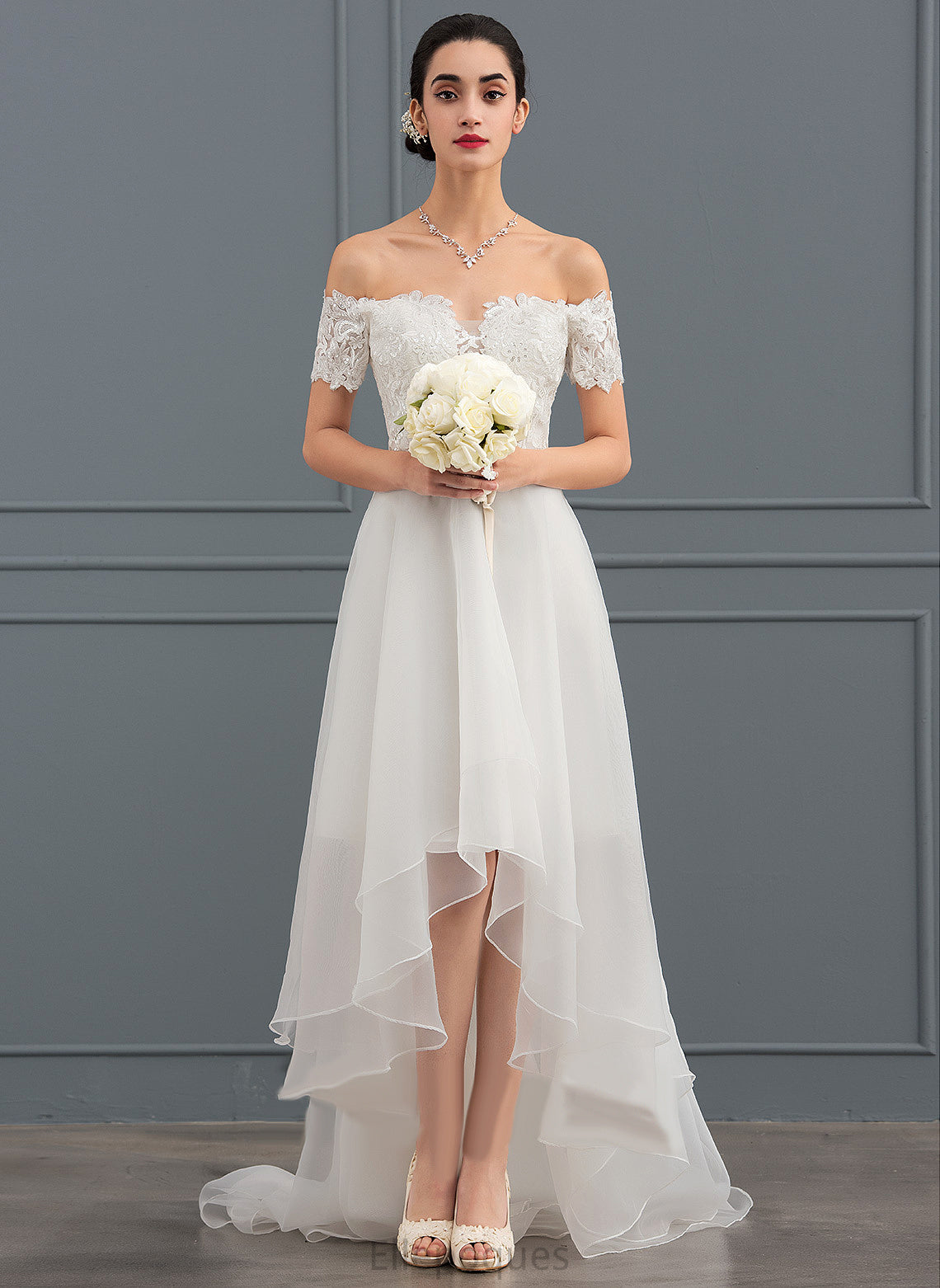 Lace Brielle Dress A-Line Asymmetrical Wedding Wedding Dresses Organza With Sequins