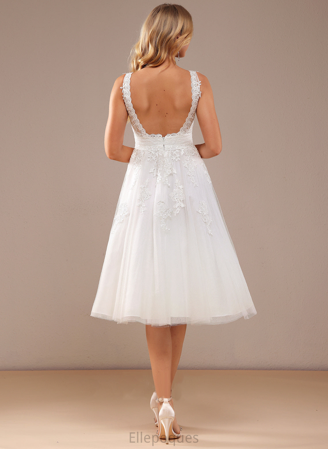 Wedding Dresses V-neck A-Line Lace Nathaly Dress Wedding Tulle Lace With Knee-Length