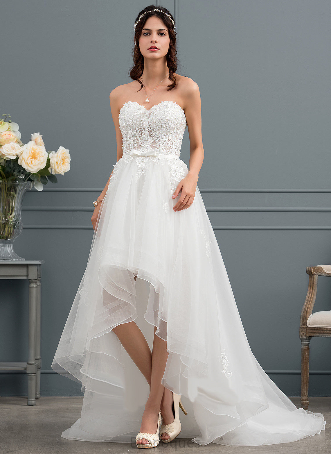 Tulle Beading With Dress Asymmetrical Sweetheart Sequins Wedding Wedding Dresses Corinne Lace A-Line Satin Bow(s)