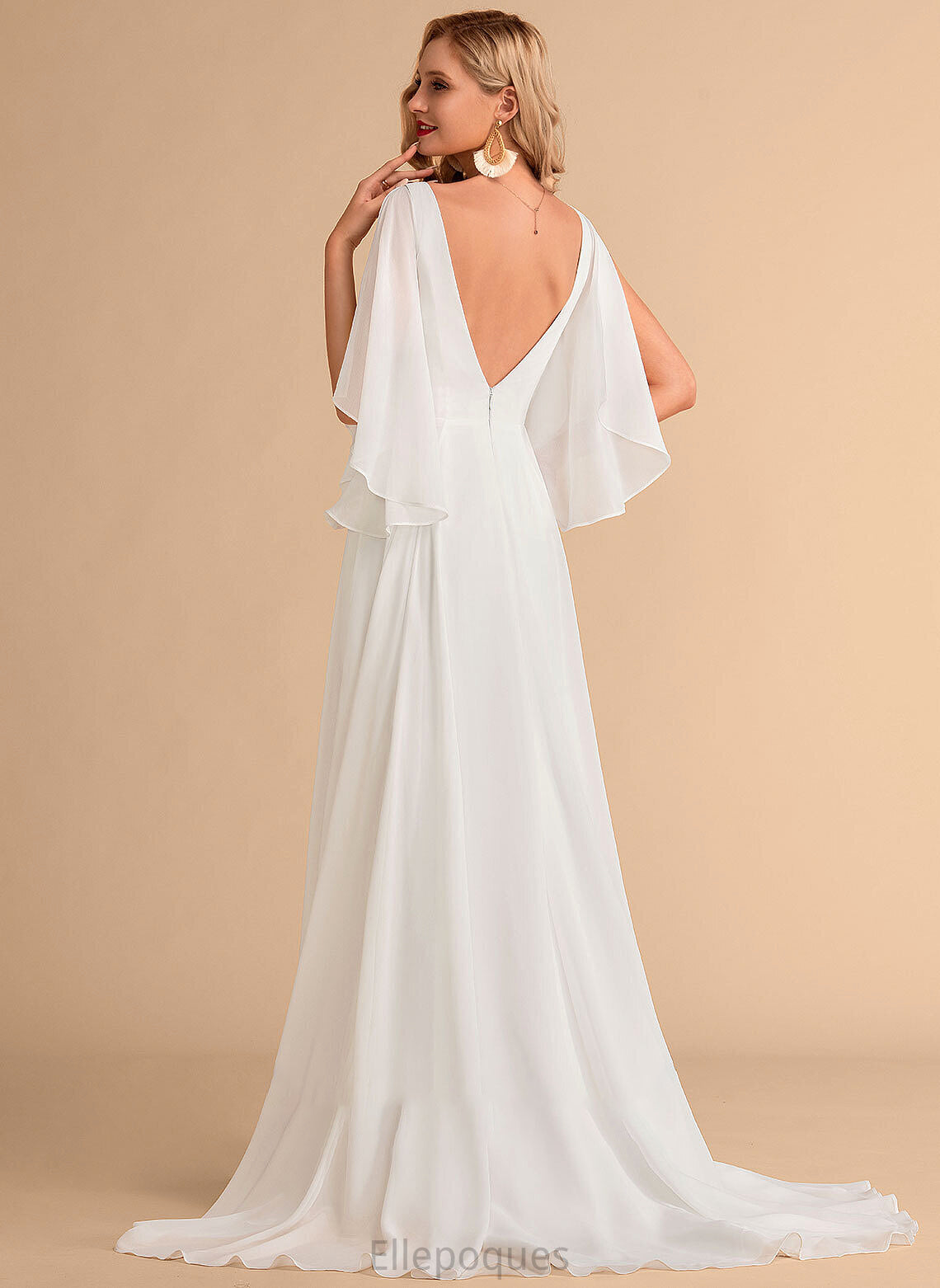 Chiffon V-neck A-Line Sweep Karla Wedding Dress Train Wedding Dresses