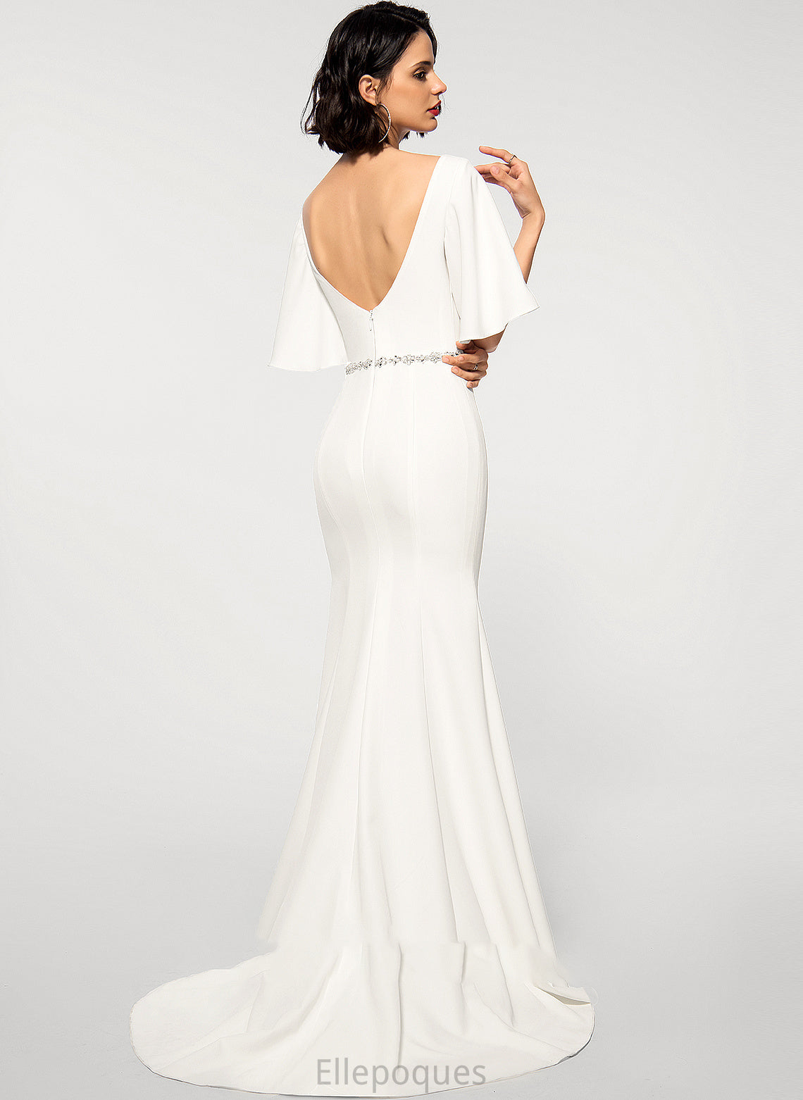 Wedding Dresses Wedding Dress Crepe Train Stretch Kristen With V-neck Beading Trumpet/Mermaid Sweep