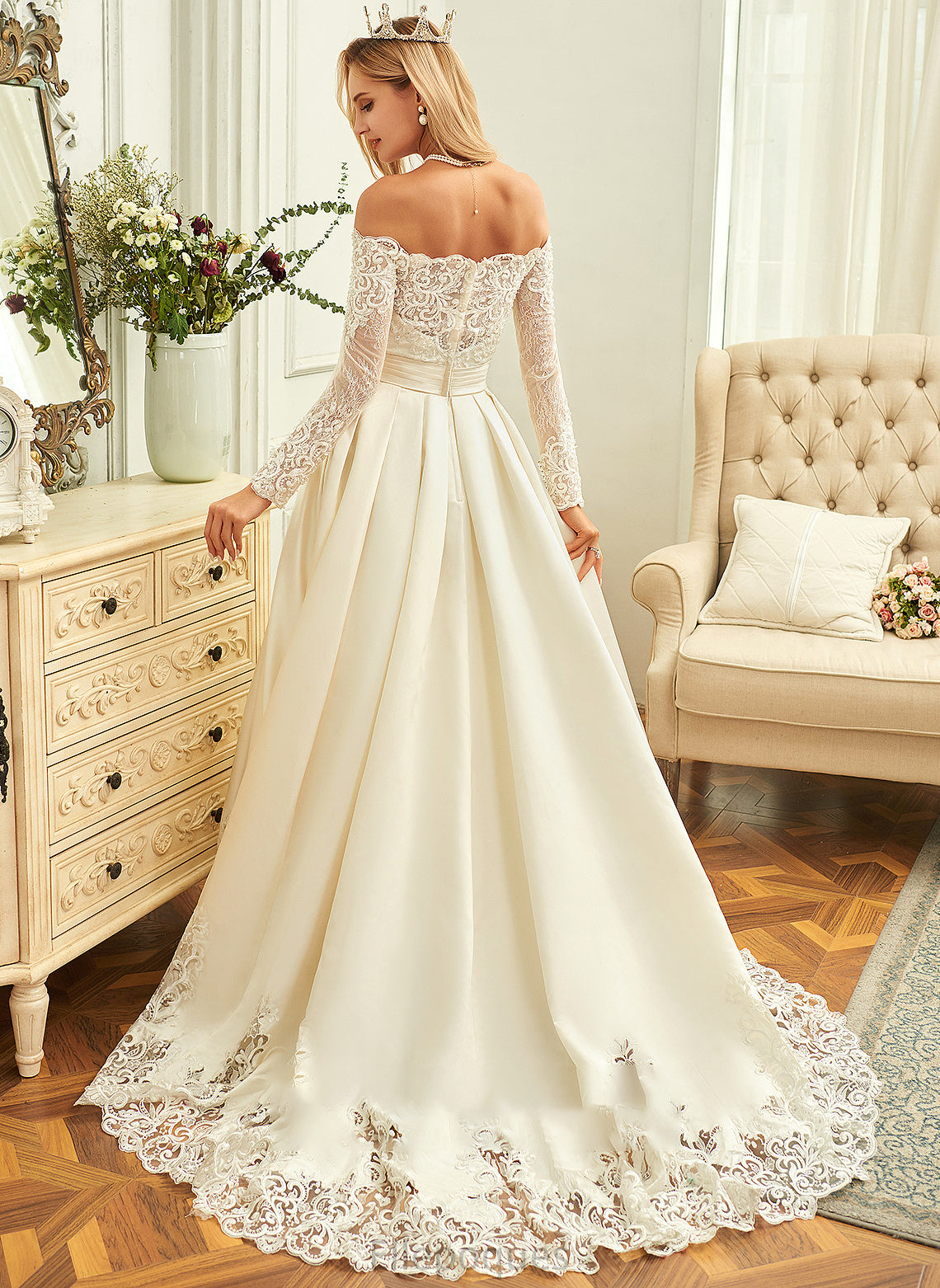 Sweep Sequins Beading Wedding Dresses Briana Wedding Dress With Satin Ball-Gown/Princess Train