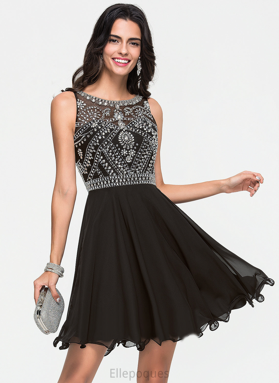 Homecoming Jode Beading Dress Scoop With Chiffon A-Line Short/Mini Neck Sequins Homecoming Dresses